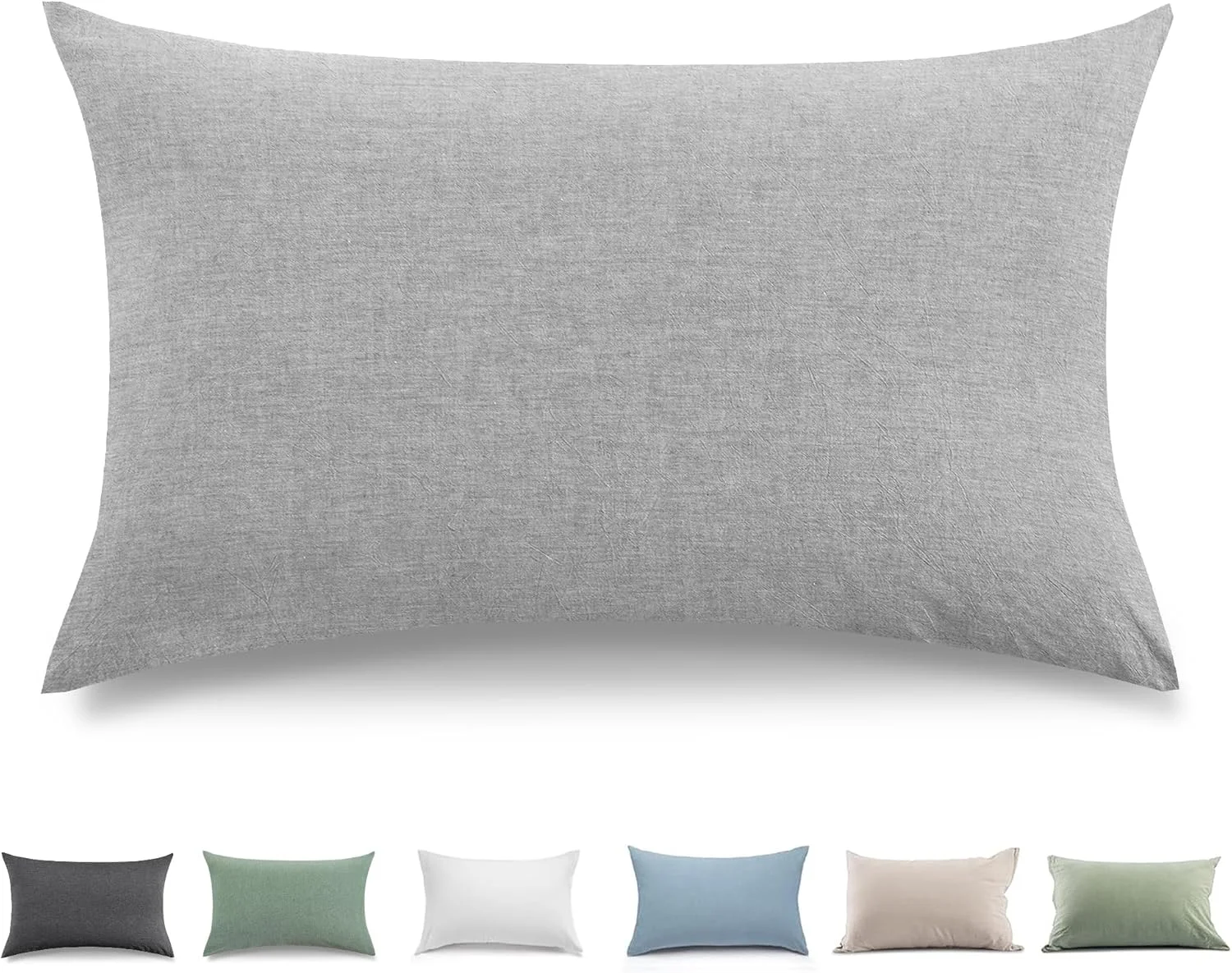 روکش کوسن توکوموا 50 در 70 سانتی متر، ست 2 عددی - روکش کوسن 100% پنبه شسته شده، دارای گواهینامه Oeko-Tex، روکش کوسن با ظاهر کتانی و تنفس پذیر، روبالشتی خاکستری روشن با زیپ