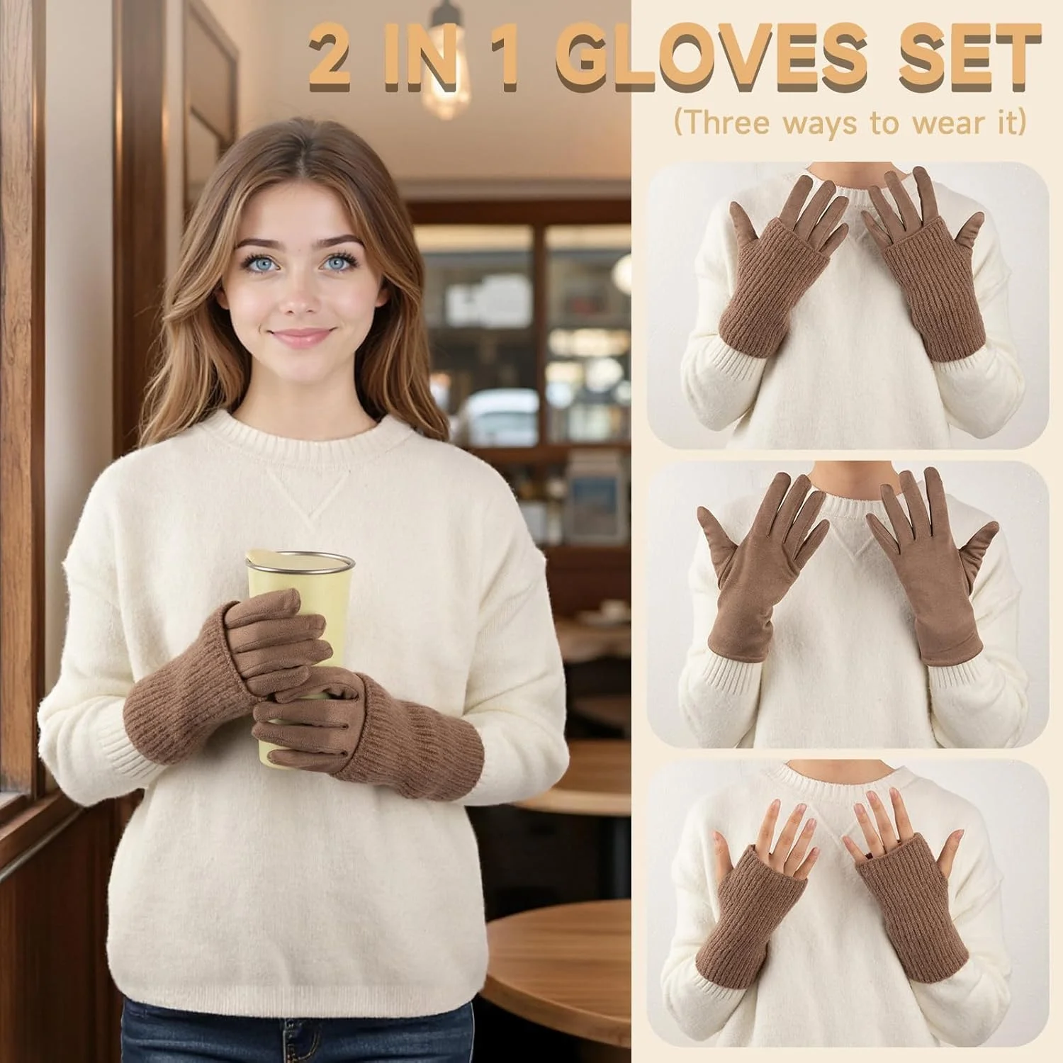 دستکش های بدون انگشت زمستانی Bodvera برای زنان، دستکش های گرم جیر بافتنی گرم کننده دست مچ دست برای هوای سرد