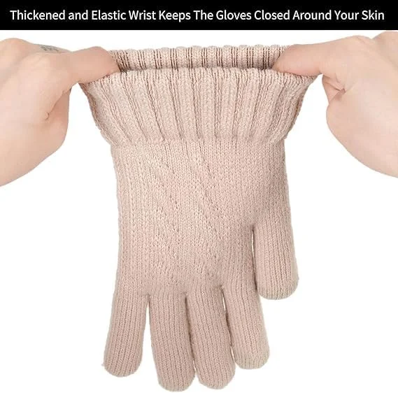 دستکش های حرارتی زمستانی ChicAbode، دستکش های انگشتی بافتنی زنانه، دستکش های گرم صفحه لمسی برای زنان، مناسب دویدن، اسکی، دوچرخه سواری و ورزش های فضای باز، بژ
