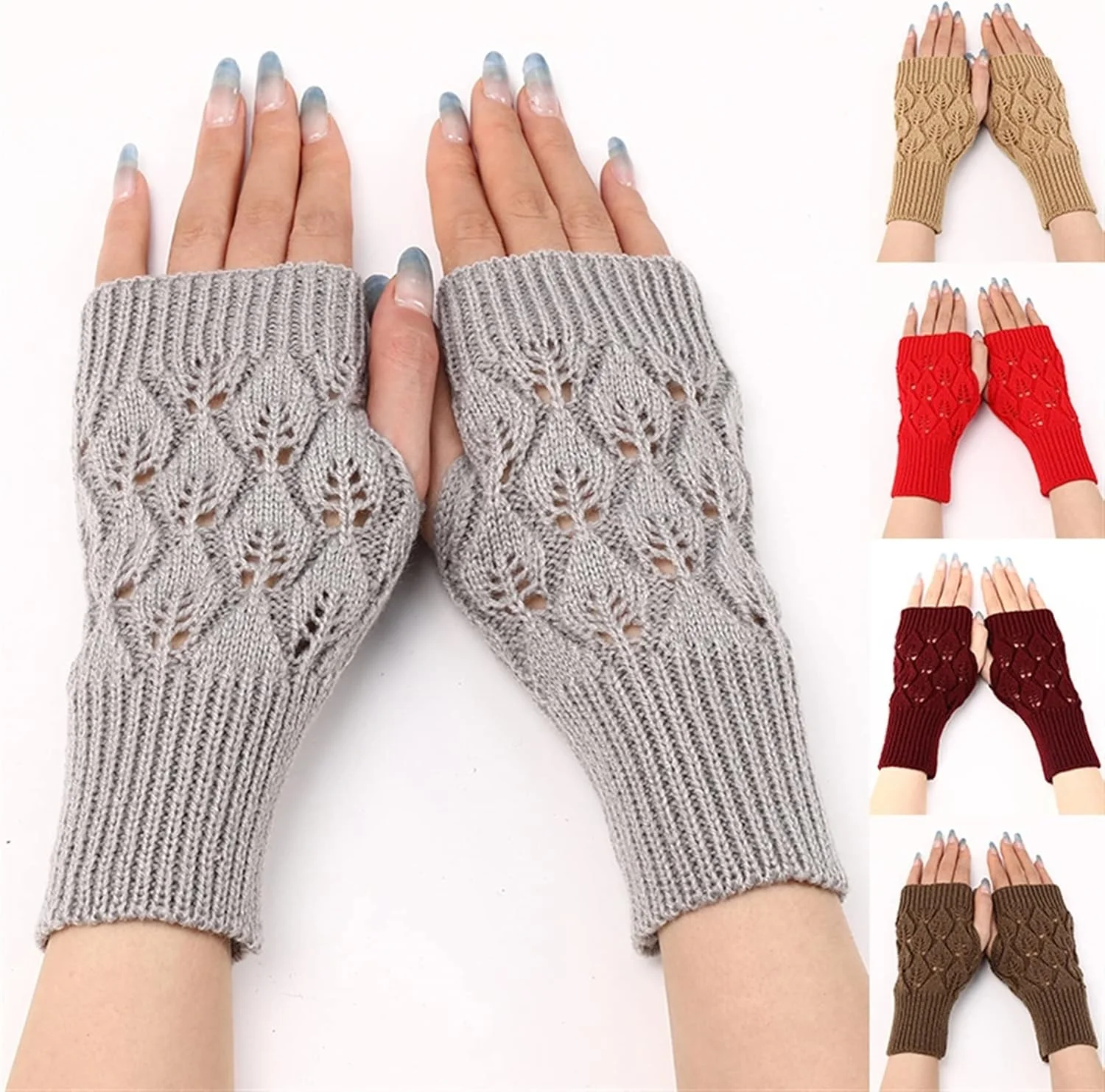 دستکش زنانه CHEWYZ گرم نگهدارنده دست، دستکش زمستانی زنانه، بافتنی قلاب بافی بازو، دستکش پشمی مصنوعی گرم بدون انگشت (رنگ: Hortel)