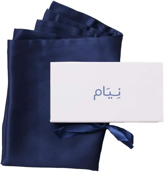 روبالشی ابریشم توت 100% طبیعی نیام (1 عدد)، ایده آل برای مراقبت از پوست و مو. بافت نرم و خنک، سایز 48.5 × 71 سانتی متر. رنگ آبی.