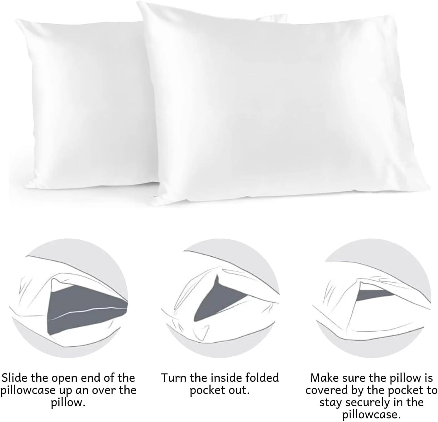 روبالشی ابریشم توت 2 عددی، روبالشی ابریشمی خالص و طبیعی برای مو و پوست، روبالشی های ضد حساسیت نرم و لطیف و تنفس پذیر با زیپ مخفی برای خواب سایز استاندارد 48 X 74 سانتی متر (سفید)
