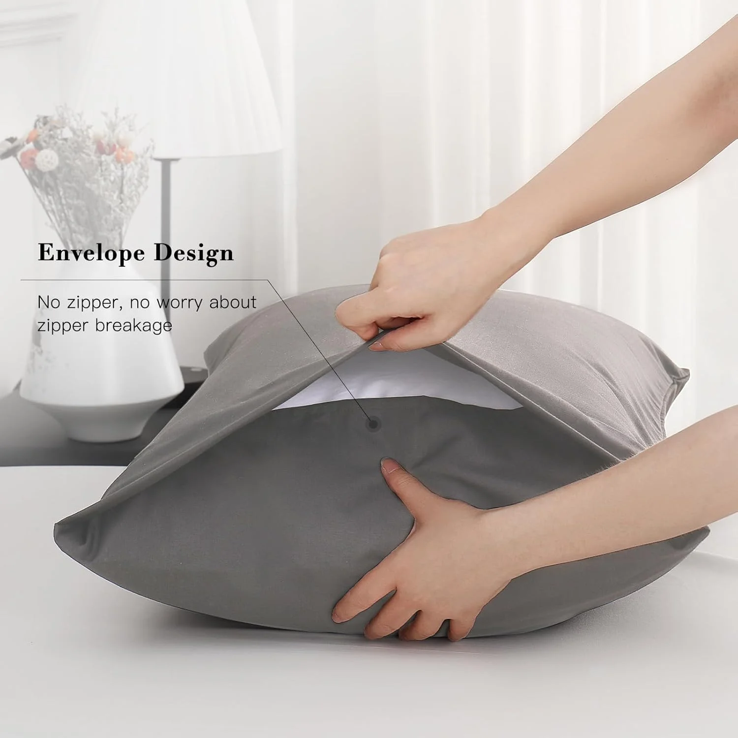 ست 2 عددی روبالشتی خاکستری کینگ سایز Mosluna، روبالشتی های میکروفیبر برس خورده با بسته شدن پاکتی، فوق العاده نرم و قابل تنفس (خاکستری، 50x90 سانتی متر) ست 2 عددی روبالشتی خاکستری کینگ سایز Mosluna، روبالشتی های میکروفیبر برس خورده با بسته شدن پاکتی، فوق العاده نرم و قابل تنفس (خاکستری، 50x90 سانتی متر)