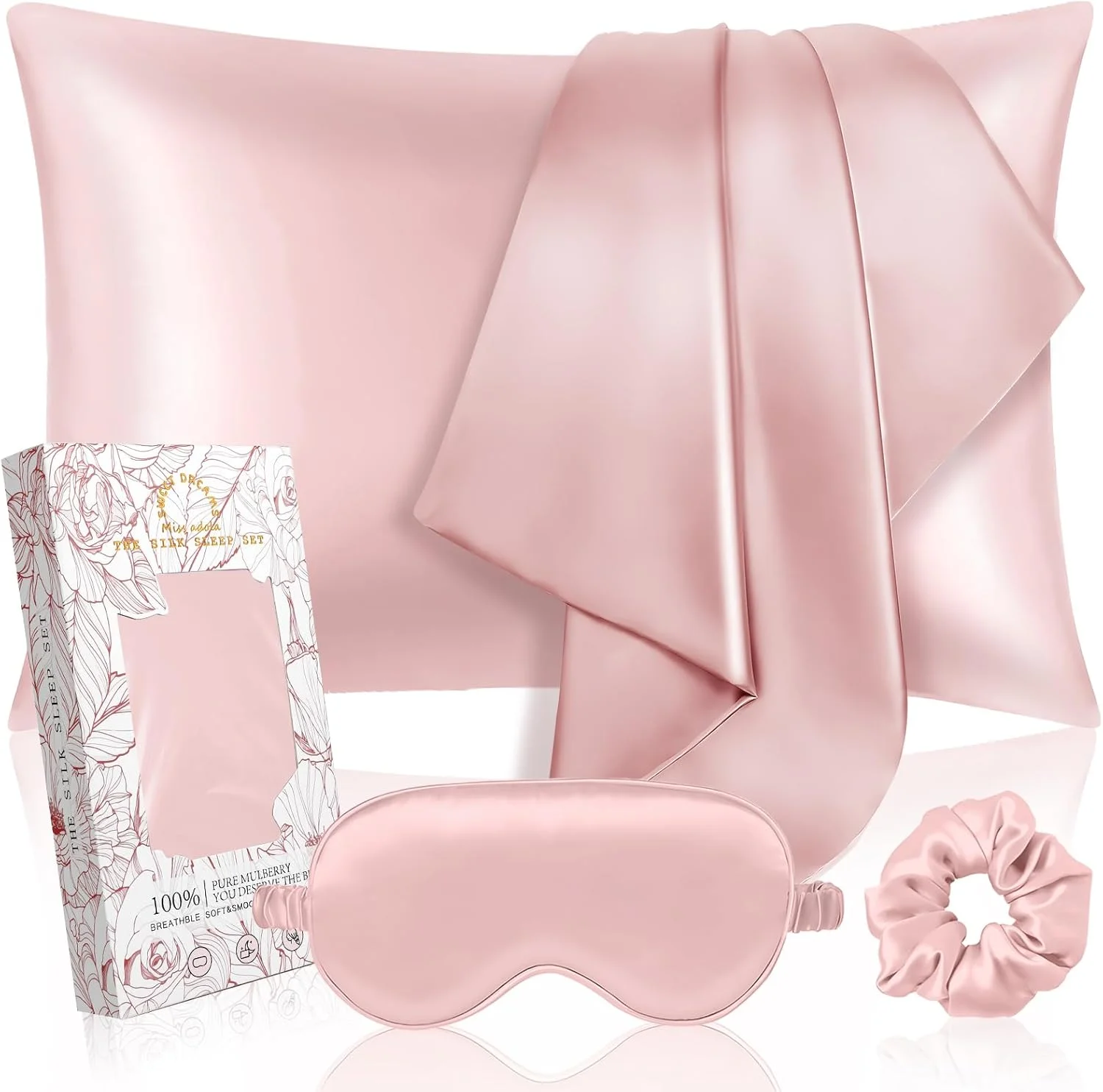Miss Adola Mulberry 1Pack Silk Pillow Case for Hair and Skin 19 Momme Standard 75 x 50cm Silk Pillowcase with Eye Mask & Scrunchie Soft Pillowcase Sleeping Gift for Women, Pk Miss Adola Mulberry 1Pack Silk Pillow Case for Hair and Skin 19 Momme Standard 75 x 50cm Silk Pillowcase with Eye Mask & Scrunchie Soft Pillowcase Sleeping Gift for Women, Pk