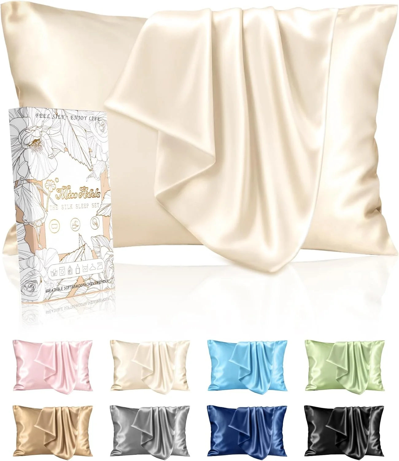 روبالشی ابریشم توت میس آدولا، بسته 2 عددی - روبالشی سایز استاندارد 50x66 سانتی متر برای مو و پوست، نرم و لطیف، تنفس پذیر، زیبا با زیپ مخفی برای بانوان، بژ روبالشی ابریشم توت میس آدولا، بسته 2 عددی - روبالشی سایز استاندارد 50x66 سانتی متر برای مو و پوست، نرم و لطیف، تنفس پذیر، زیبا با زیپ مخفی برای بانوان، بژ