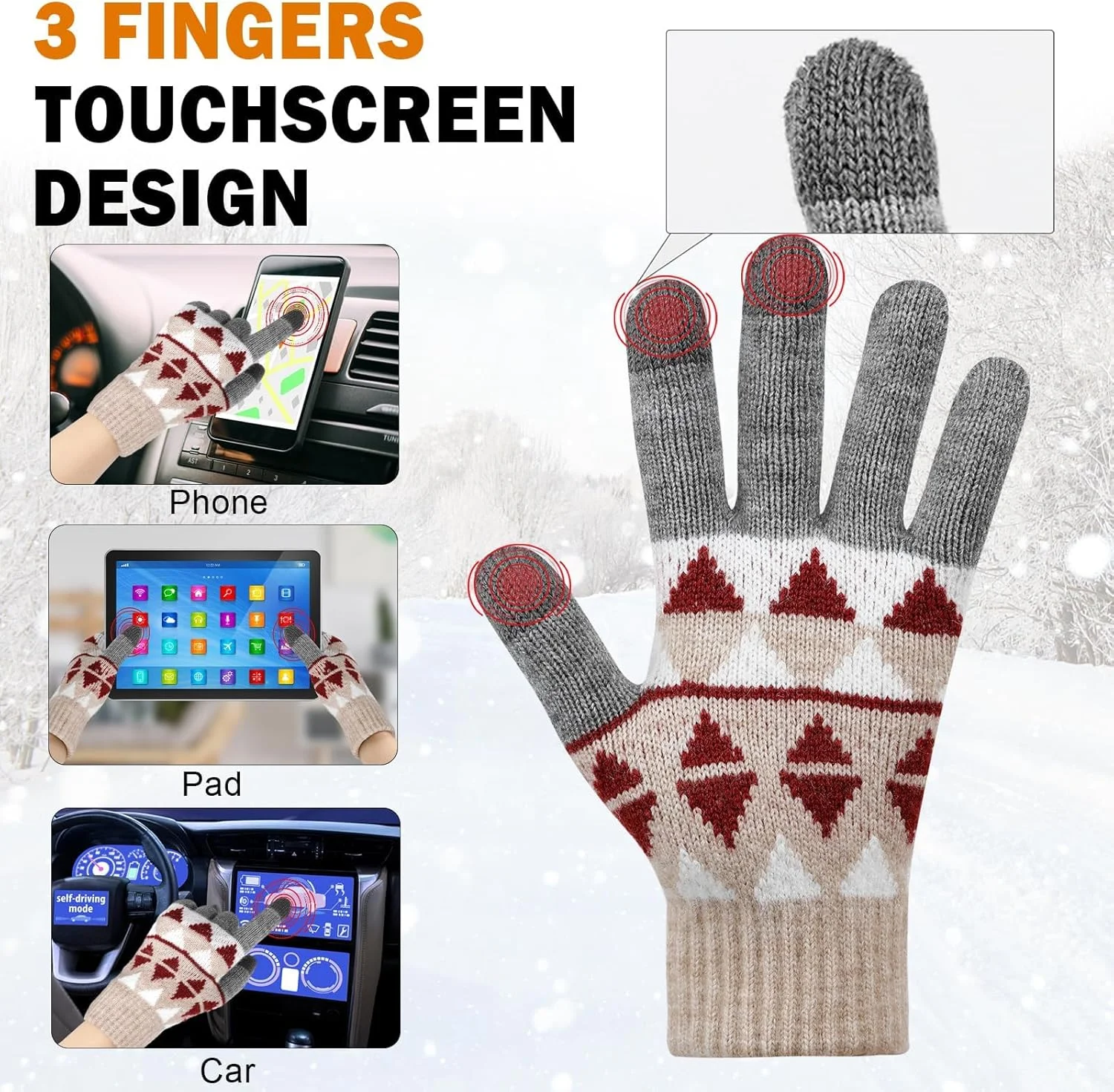 دستکش زمستانی زنانه Azonee، دستکش های گرم صفحه لمسی، دستکش های پشمی بافتنی نرم، دستکش های مچی الاستیک ضد باد برای رانندگی در فضای باز و دوچرخه سواری