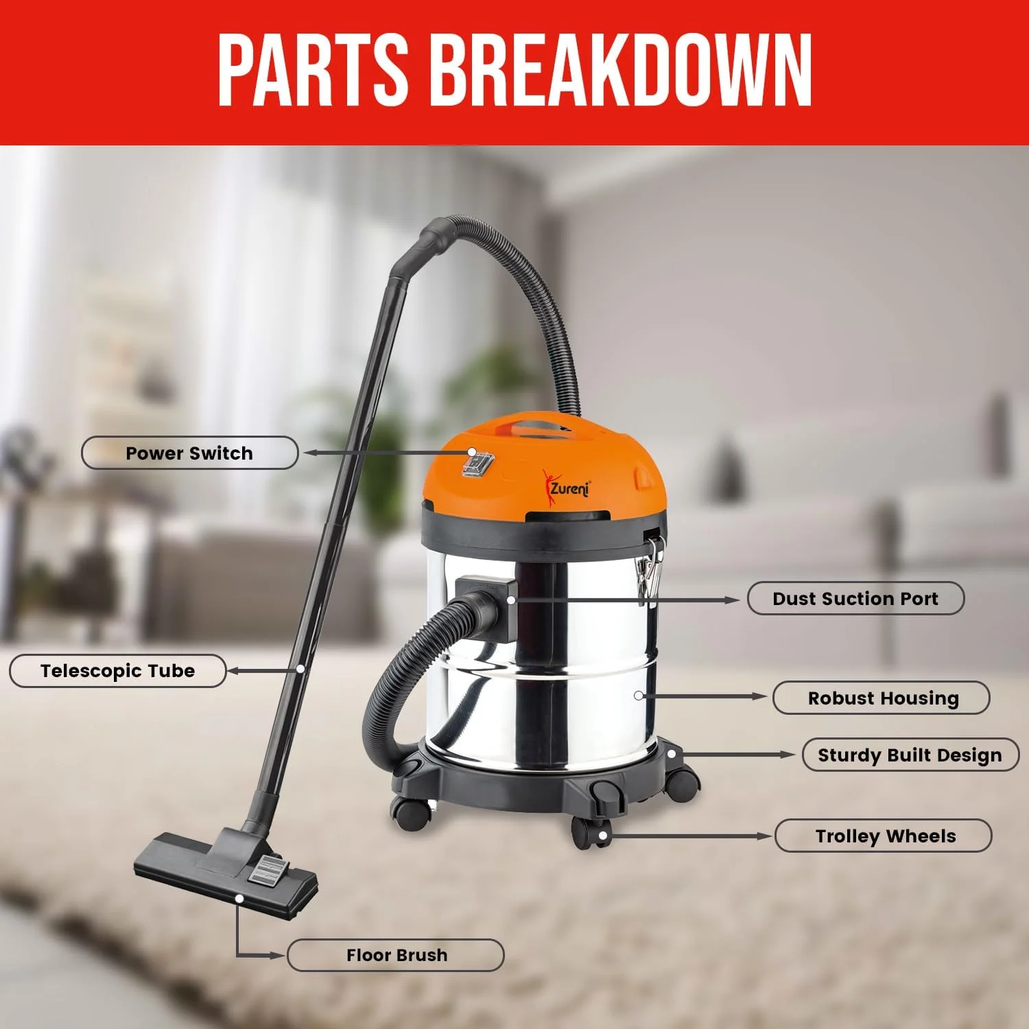 جاروبرقی آب و خاک زورنی 20 لیتری با مخزن استیل ضد زنگ، مکش و دمنده قدرتمند، جاروبرقی سطلی پرقدرت برای نظافت منزل و محل کار جاروبرقی آب و خاک زورنی 20 لیتری با مخزن استیل ضد زنگ، مکش و دمنده قدرتمند، جاروبرقی سطلی پرقدرت برای نظافت منزل و محل کار