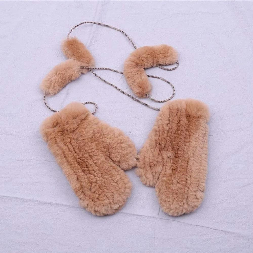 دستکش زمستانی زیبای زنانه AIJIA، دستکش های ضخیم و گرم خزدار زنانه، دستکش های اسکی الاستیک دخترانه (رنگ: قهوه ای مایل به زرد، سایز: 1)