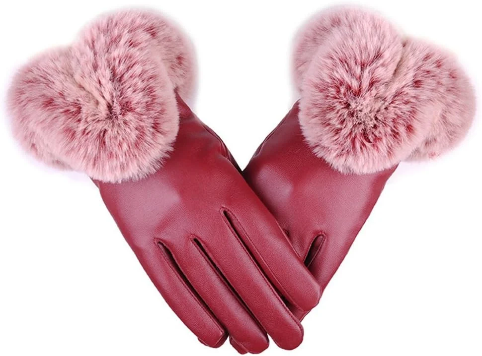 دستکش های زمستانی زنانه Aimeely، دستکش های گرم و پشمالو، قرمز، سایز آزاد