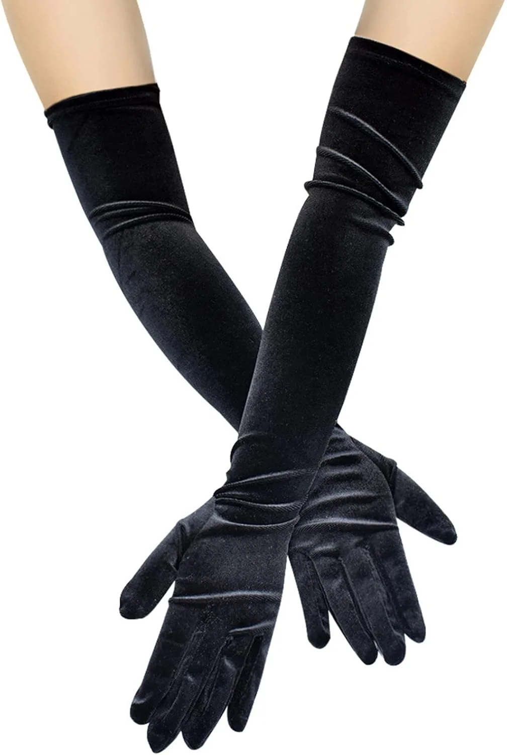 دستکش های بلند مخملی زنانه Acenail - دستکش های اپرا انگشتی مناسب مهمانی های شبانه، عروسی و مجالس دهه 20، مشکی، سایز واحد