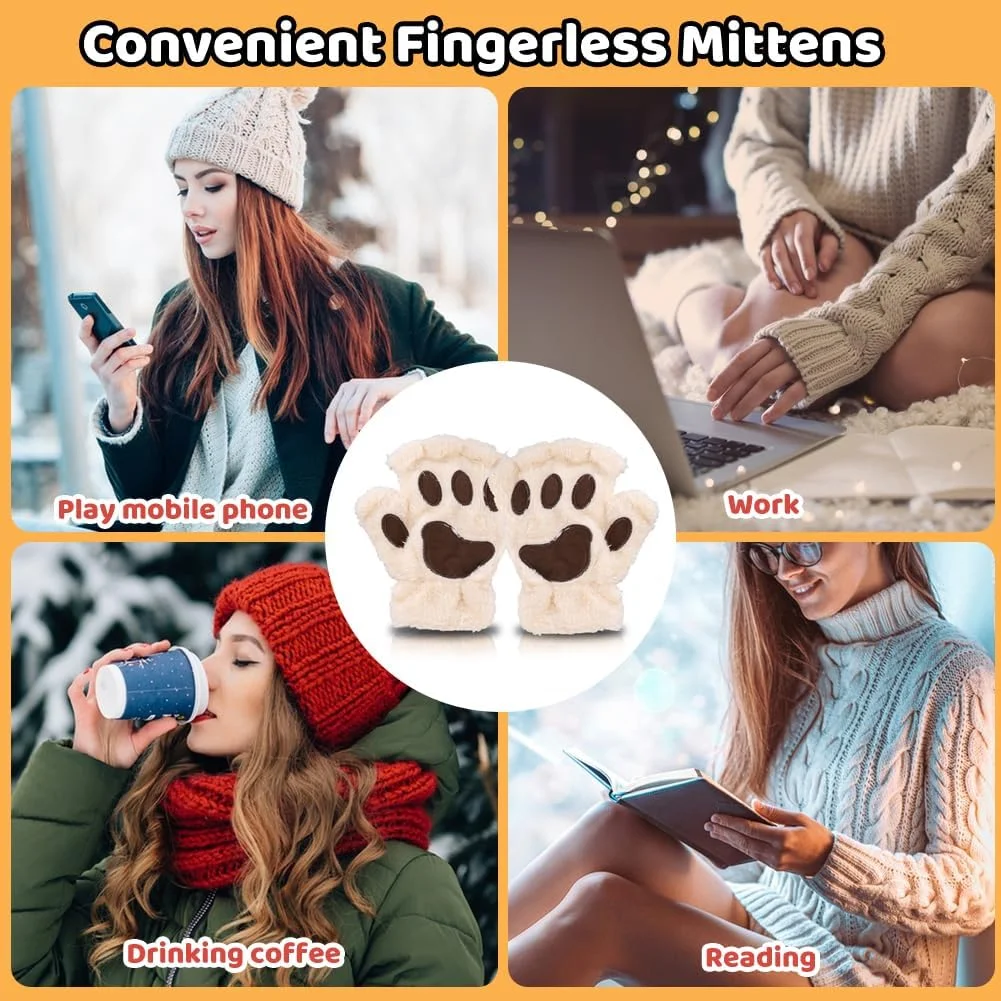 دستکش های پنجه گربه ای AffeGifts، دستکش های پشمی بدون انگشت، دستکش های زمستانی گرم و زیبا با طرح گربه، دستکش های Cosplay گربه ای برای زنان و دختران نوجوان دستکش های پنجه گربه ای AffeGifts، دستکش های پشمی بدون انگشت، دستکش های زمستانی گرم و زیبا با طرح گربه، دستکش های Cosplay گربه ای برای زنان و دختران نوجوان