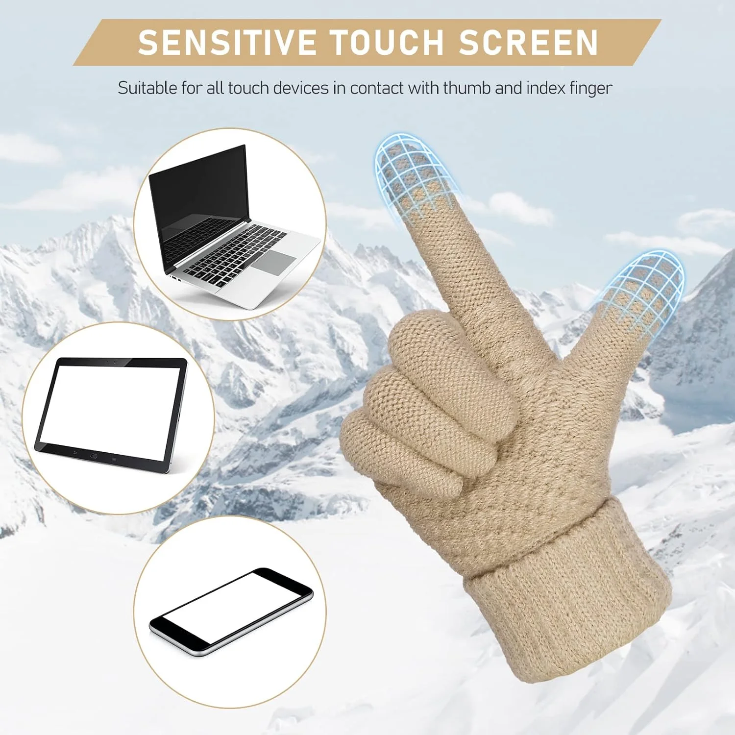 دستکش های زمستانی گرم زنانه، دستکش های بافتنی حرارتی نرم با آستر پشمی، دستکش های پیامکی زمستانی با سرآستین کشی و ضد لغزش