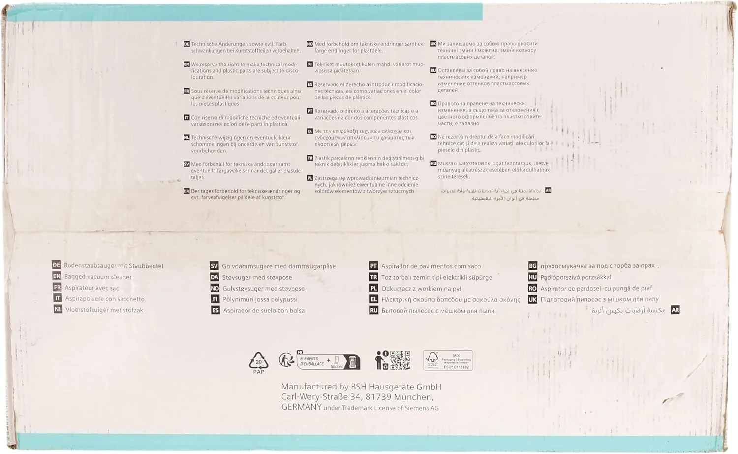 جاروبرقی کیسه ای زیمنس مدل Synchropower VS06A111، جاروبرقی زمینی، فیلتر بهداشتی، نازل کف برای سطوح سخت و فرش، قدرت مکش قوی، کابل بلند، ابزار شکاف، 600 وات، آبی جاروبرقی کیسه ای زیمنس مدل Synchropower VS06A111، جاروبرقی زمینی، فیلتر بهداشتی، نازل کف برای سطوح سخت و فرش، قدرت مکش قوی، کابل بلند، ابزار شکاف، 600 وات، آبی