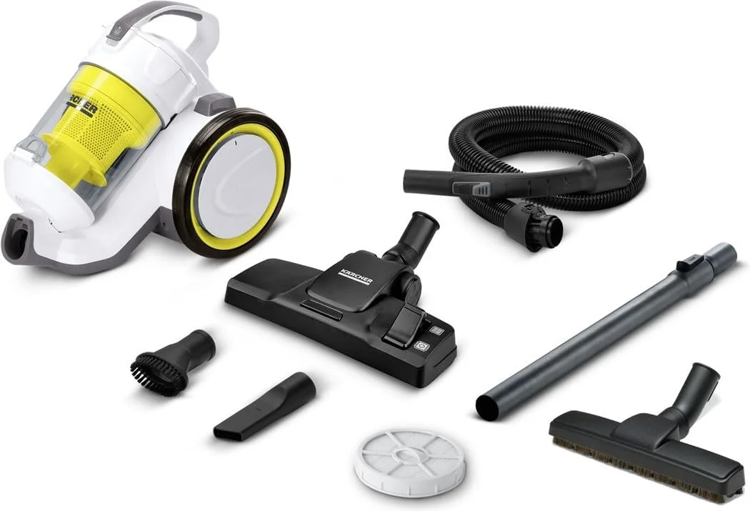 جاروبرقی سطلی ممتاز کارچر مدل VC 3 Premium با ظرفیت 0.9 لیتر و توان 700 وات - سفید، زرد (جاروبرقی سطلی، خشک، مناسب منزل، سطوح سخت، HEPA 12، سفید، زرد)