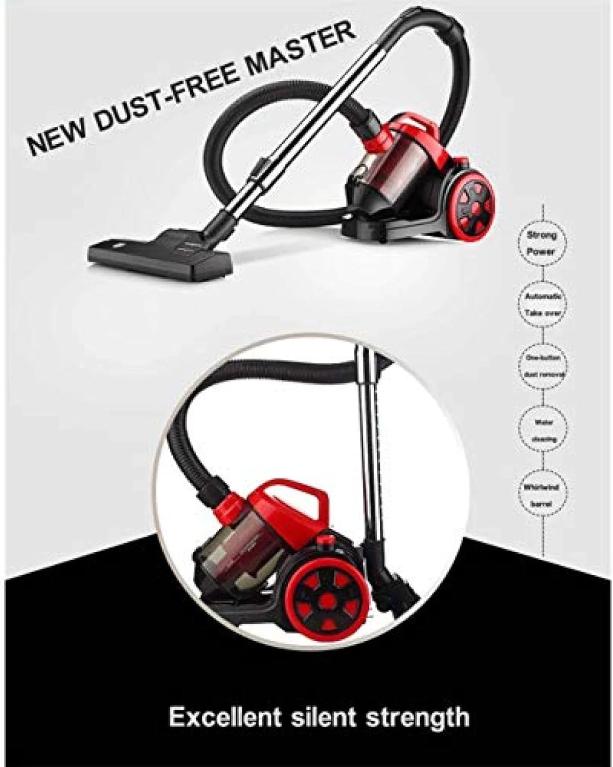 جاروبرقی سطلی سایکلونیک بدون کیسه JWCN، جاروبرقی برقی 1400 واتی با فیلتر HEPA، مخزن گرد و غبار بزرگ 2 لیتری، سیم جمع شونده، به روز