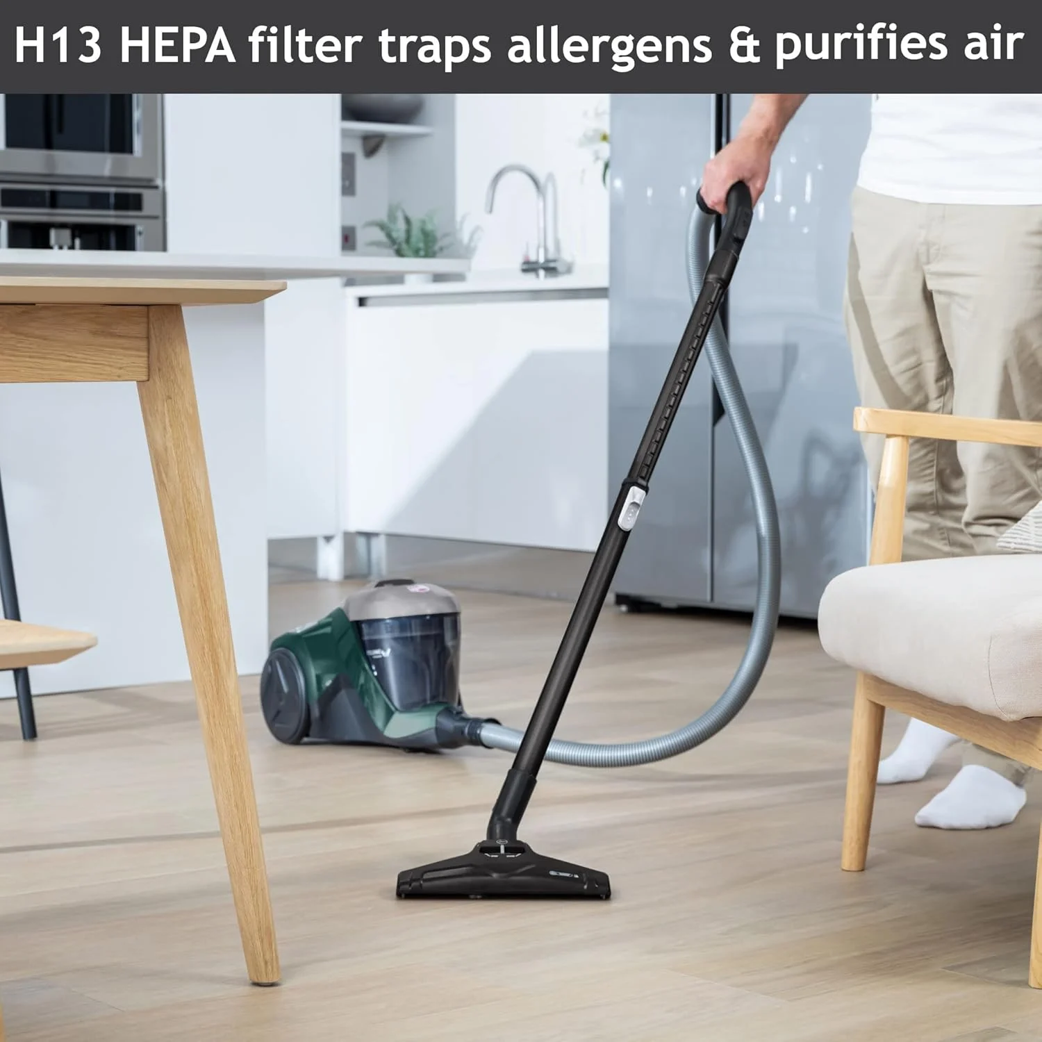 جاروبرقی سطلی هوور H-POWER 300 - سیکلونیک قدرتمند، سبک وزن، دسترسی طولانی و شلنگ کششی اضافی مناسب برای پله ها، فیلتر آلرژی Hepa H13، ظرفیت بزرگ 2 لیتری، بدون کیسه، 850 وات [HP310HM]