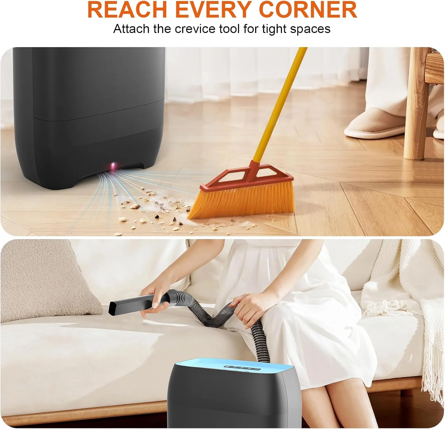 جاروبرقی سطلی اتوماتیک بدون لمس Hiwoor، دارای کیسه و 5 عدد کیسه گرد و غبار یکبار مصرف، سنسور مادون قرمز، هشدارهای LED، لوازم جانبی دستی برای کف/گوشه ها/سالن ها (آبی)