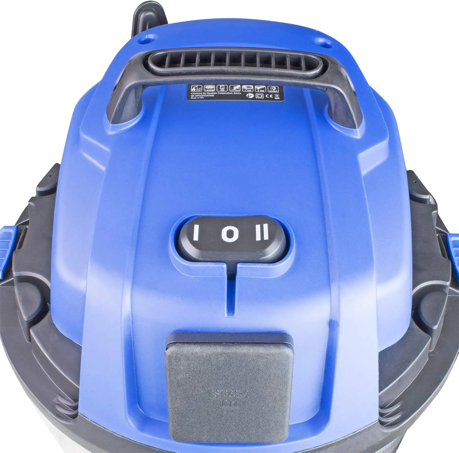 جاروبرقی برقی چند منظوره 3 در 1 هیوندای HYVI3014 با توان 1400 وات، مخزن 30 لیتری استیل، قابلیت مکش تر و خشک، عملکرد دمنده و پریز ابزار برقی، قابلیت استفاده با کیسه یا بدون کیسه، فیلتر HEPA، آبی