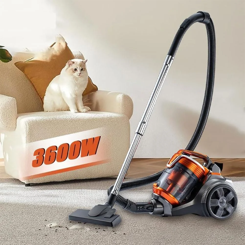جاروبرقی سطلی بدون کیسه FAcoLL، جاروبرقی سایکلونی 3600 واتی برای فرش و سطوح سخت با فیلتر HEPA و لوله خرطومی قابل افزایش طول، برای گرد و غبار، کثیفی و کف