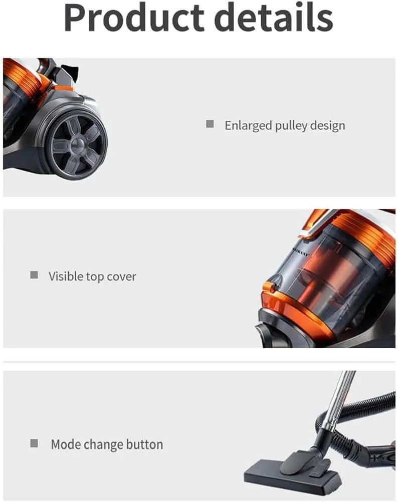 جاروبرقی سطلی بدون کیسه FAcoLL با توان 3600 وات، جاروبرقی سایکلونیک برای فرش و سطوح سخت، سبک و جمع و جور، فیلتر HEPA، لوله خرطومی قابل افزایش طول، برای گرد و غبار، کثیفی و کف