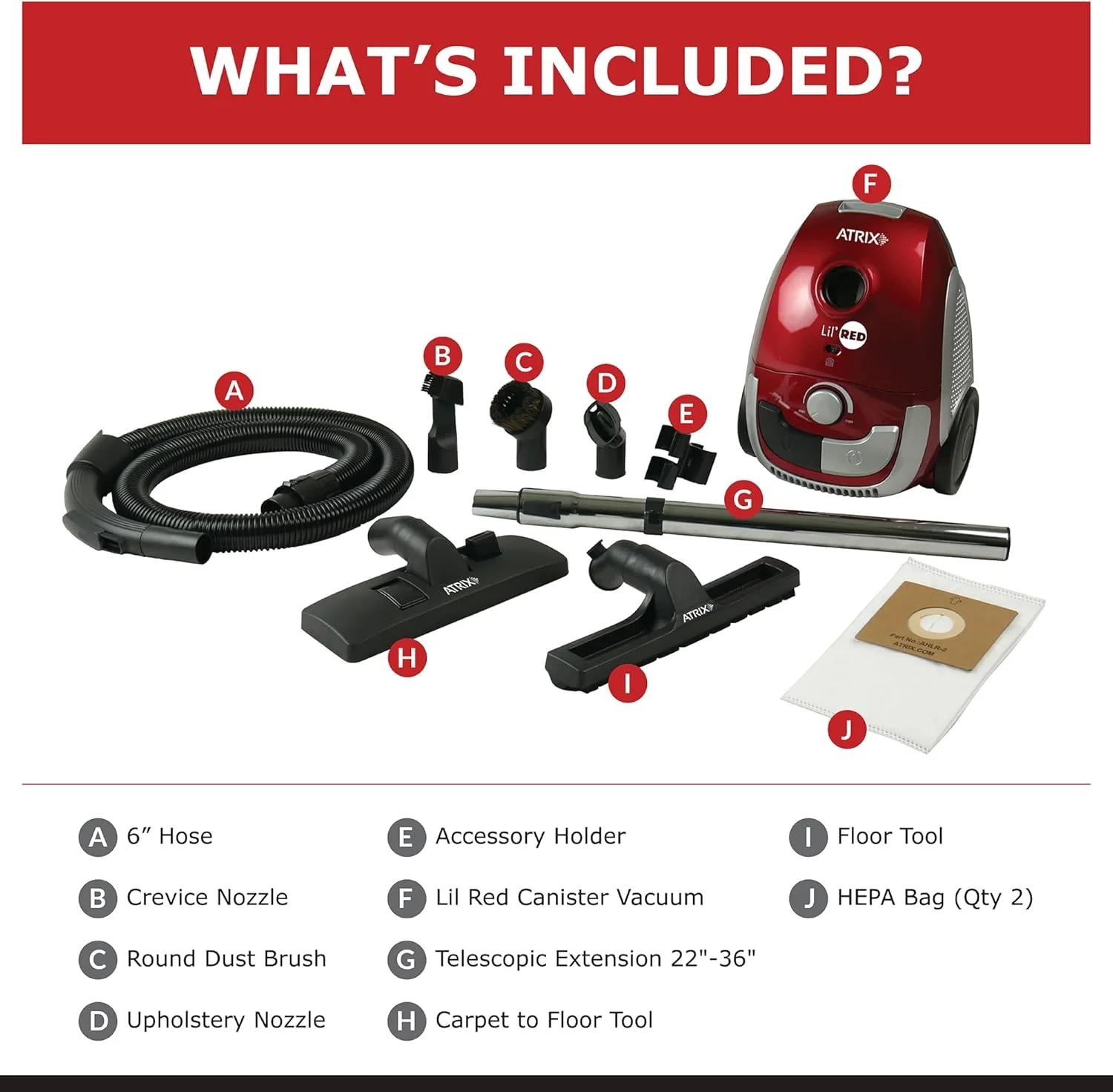 جاروبرقی سطلی کوچک قرمز آتریکس مدل AHSC-1 با فیلتر HEPA دو کوارتی و موتور با سرعت متغیر