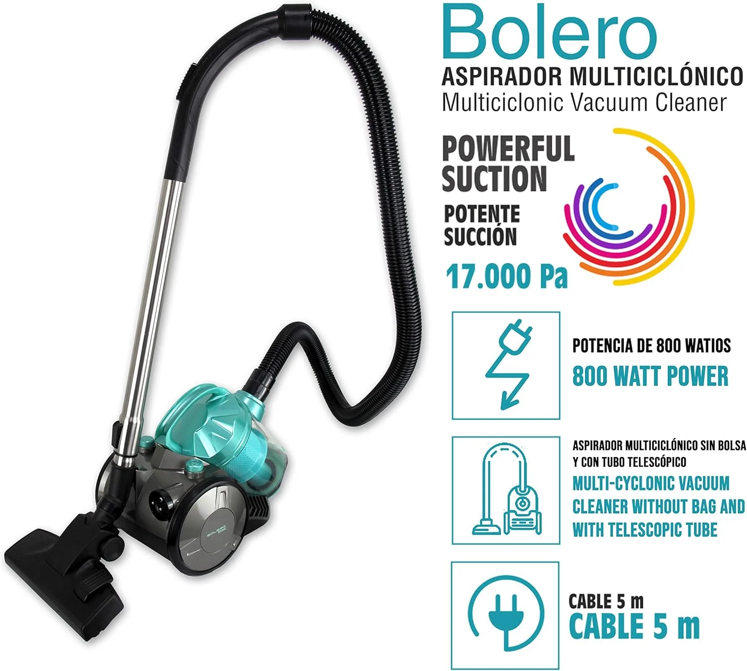 جاروبرقی چند چرخهای باستیلپو بولرو 800-MC با قدرت فوقالعاده و بیصدا، 800 وات، سبز آبی جاروبرقی چند چرخهای باستیلپو بولرو 800-MC با قدرت فوقالعاده و بیصدا، 800 وات، سبز آبی