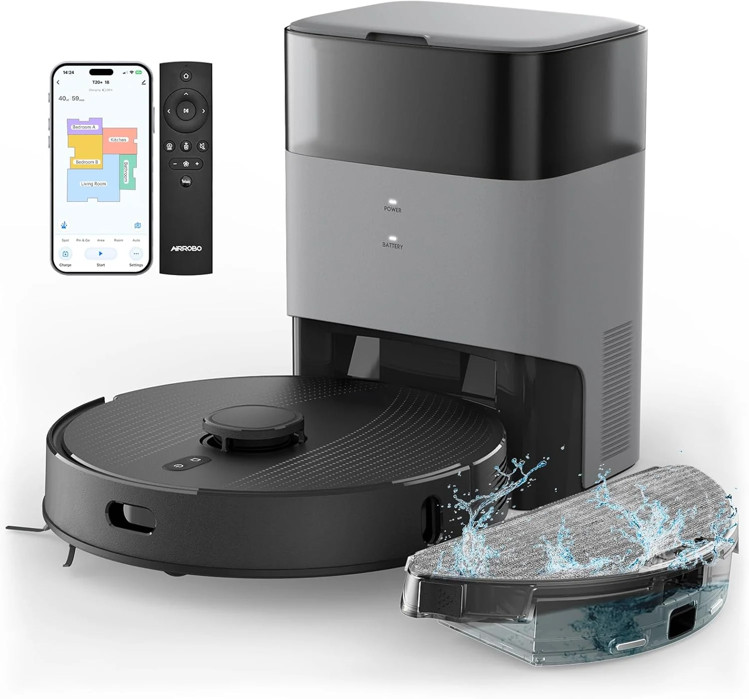 جاروبرقی رباتیک و تی شوی AIRROBO با پایه تخلیه خودکار مدل T20+