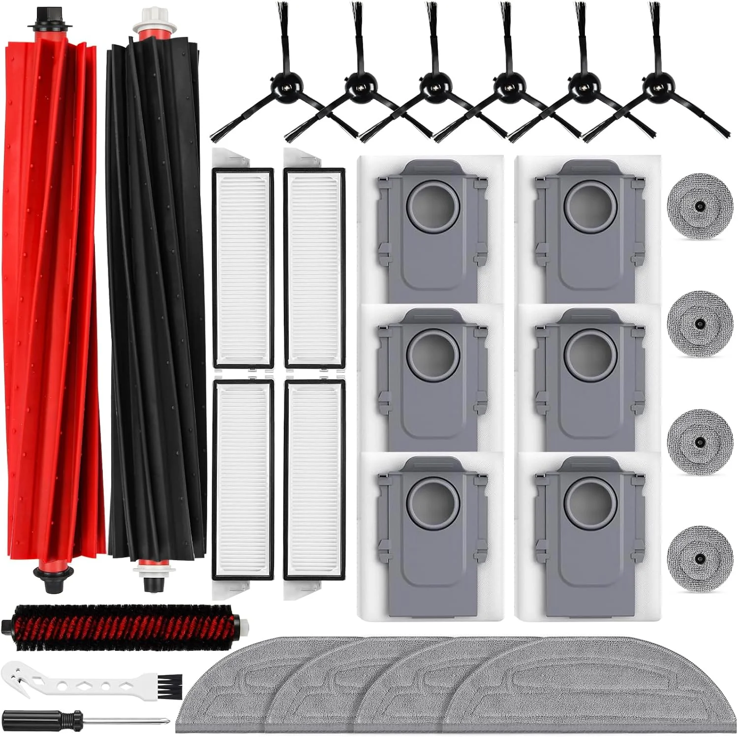 کیت لوازم جانبی 27 عددی برای جاروبرقی رباتیک Roborock S8 MaxV Ultra، شامل 2 برس اصلی، 6 کیسه گرد و غبار، 4 پارچه تمیز کننده، 4 پارچه تمیز کننده لبه، 4 فیلتر، 6 برس جانبی، 1 برس اصلی خود تمیز شونده، 1 برس تمیز کننده، 1 پیچ گوشتی