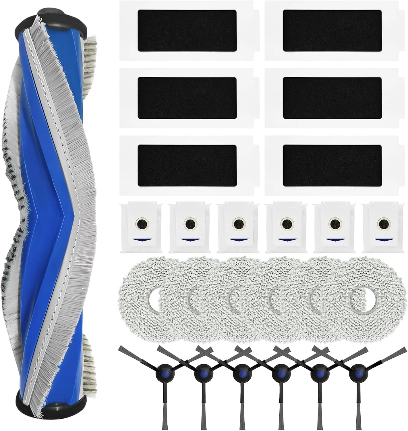 مجموعه 25 عددی لوازم جانبی برای جاروبرقی رباتیک Ecovacs Deebot T30 Pro Omni و Ecovacs T30 Omni شامل 1 برس اصلی، 6 فیلتر HEPA، 6 دستمال، 6 کیسه گرد و غبار، 6 برس جانبی