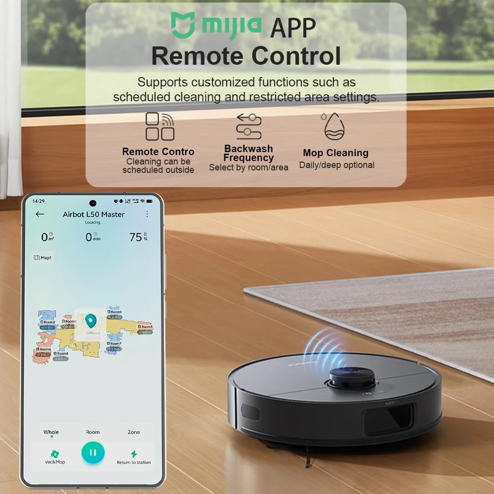 جاروبرقی رباتیک و تی شوی Airbot L50 Master، خشک کردن خودکار/شستشوی خودکار تی/مکش 23000Pa/تخلیه و پر کردن خودکار/تشخیص فرش، بلند کردن تی، اجتناب از موانع، برای موی حیوانات خانگی و فرش، کنترل برنامه Xiaomi Home جاروبرقی رباتیک و تی شوی Airbot L50 Master، خشک کردن خودکار/شستشوی خودکار تی/مکش 23000Pa/تخلیه و پر کردن خودکار/تشخیص فرش، بلند کردن تی، اجتناب از موانع، برای موی حیوانات خانگی و فرش، کنترل برنامه Xiaomi Home