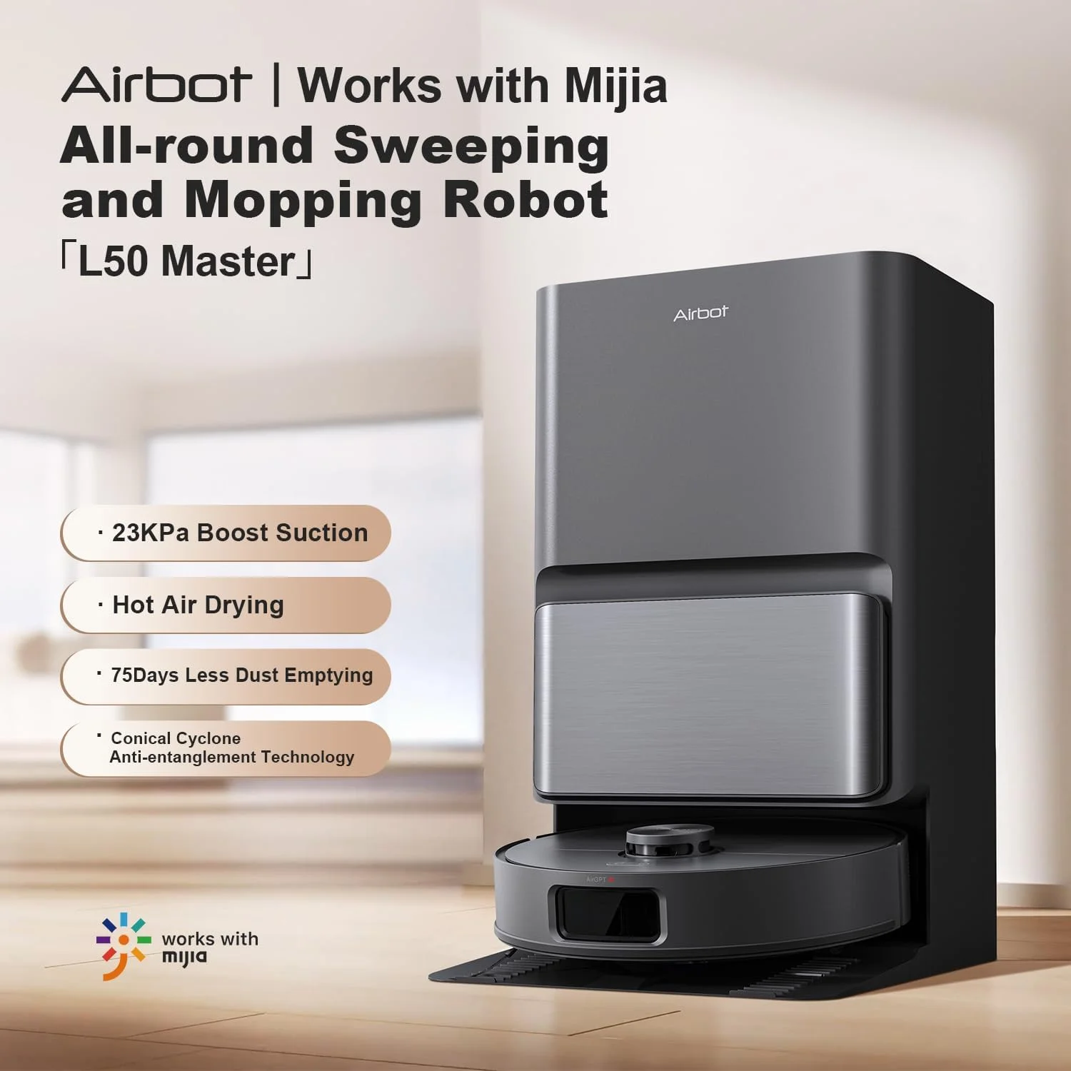 جاروبرقی رباتیک و تی شوی Airbot L50 Master، خشک کردن خودکار/شستشوی خودکار تی/مکش 23000Pa/تخلیه و پر کردن خودکار/تشخیص فرش، بلند کردن تی، اجتناب از موانع، برای موی حیوانات خانگی و فرش، کنترل برنامه Xiaomi Home جاروبرقی رباتیک و تی شوی Airbot L50 Master، خشک کردن خودکار/شستشوی خودکار تی/مکش 23000Pa/تخلیه و پر کردن خودکار/تشخیص فرش، بلند کردن تی، اجتناب از موانع، برای موی حیوانات خانگی و فرش، کنترل برنامه Xiaomi Home