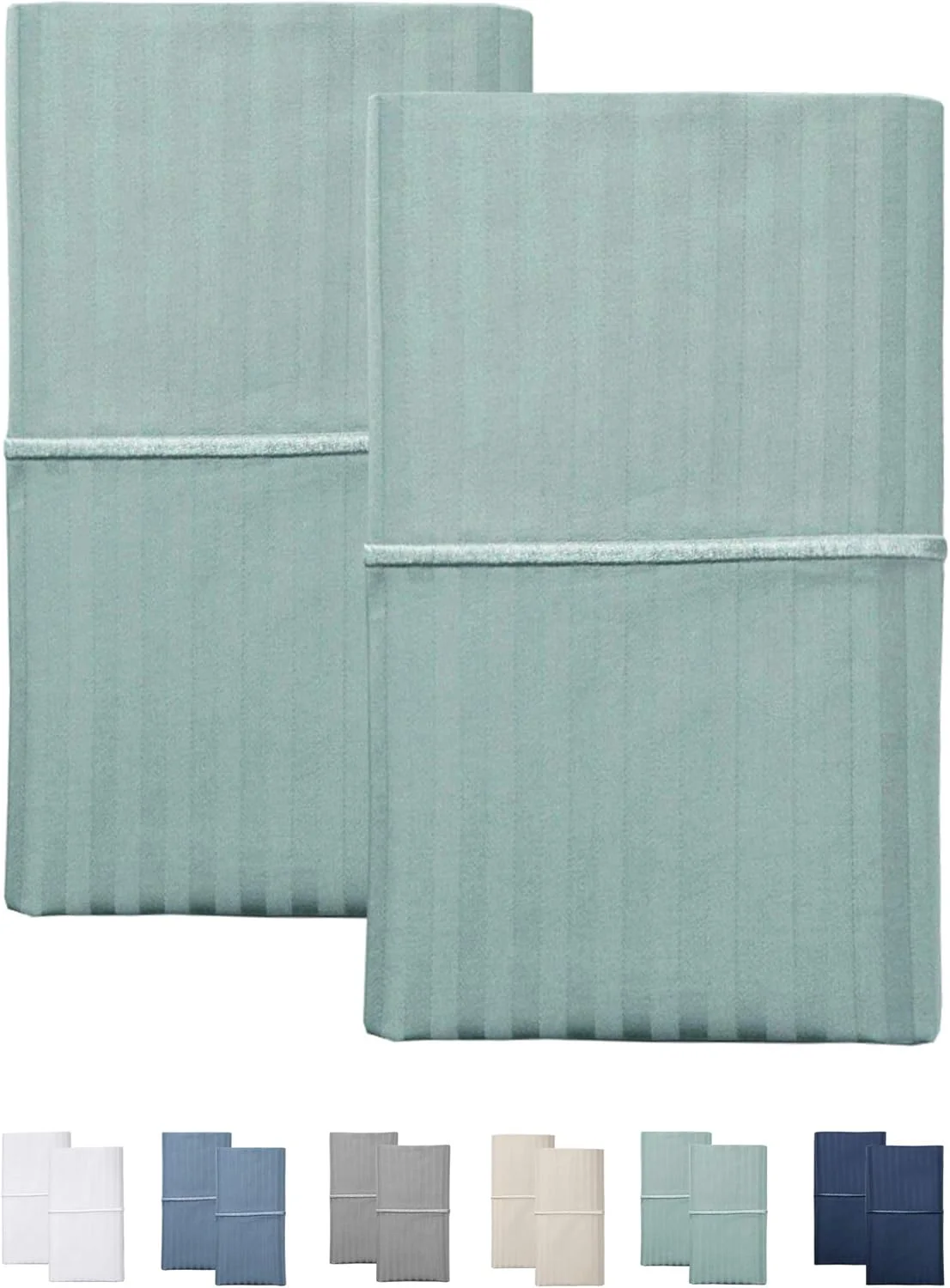 ست 2 عددی روکش بالش FEATHER & STITCH NEW YORK، روبالشی های سایز استاندارد با بست پاکتی، نرم و لوکس با بافت ساتن راه راه داماسک 500TC، 50x76 سانتی متر - سبز گرانیتی ست 2 عددی روکش بالش FEATHER & STITCH NEW YORK، روبالشی های سایز استاندارد با بست پاکتی، نرم و لوکس با بافت ساتن راه راه داماسک 500TC، 50x76 سانتی متر - سبز گرانیتی