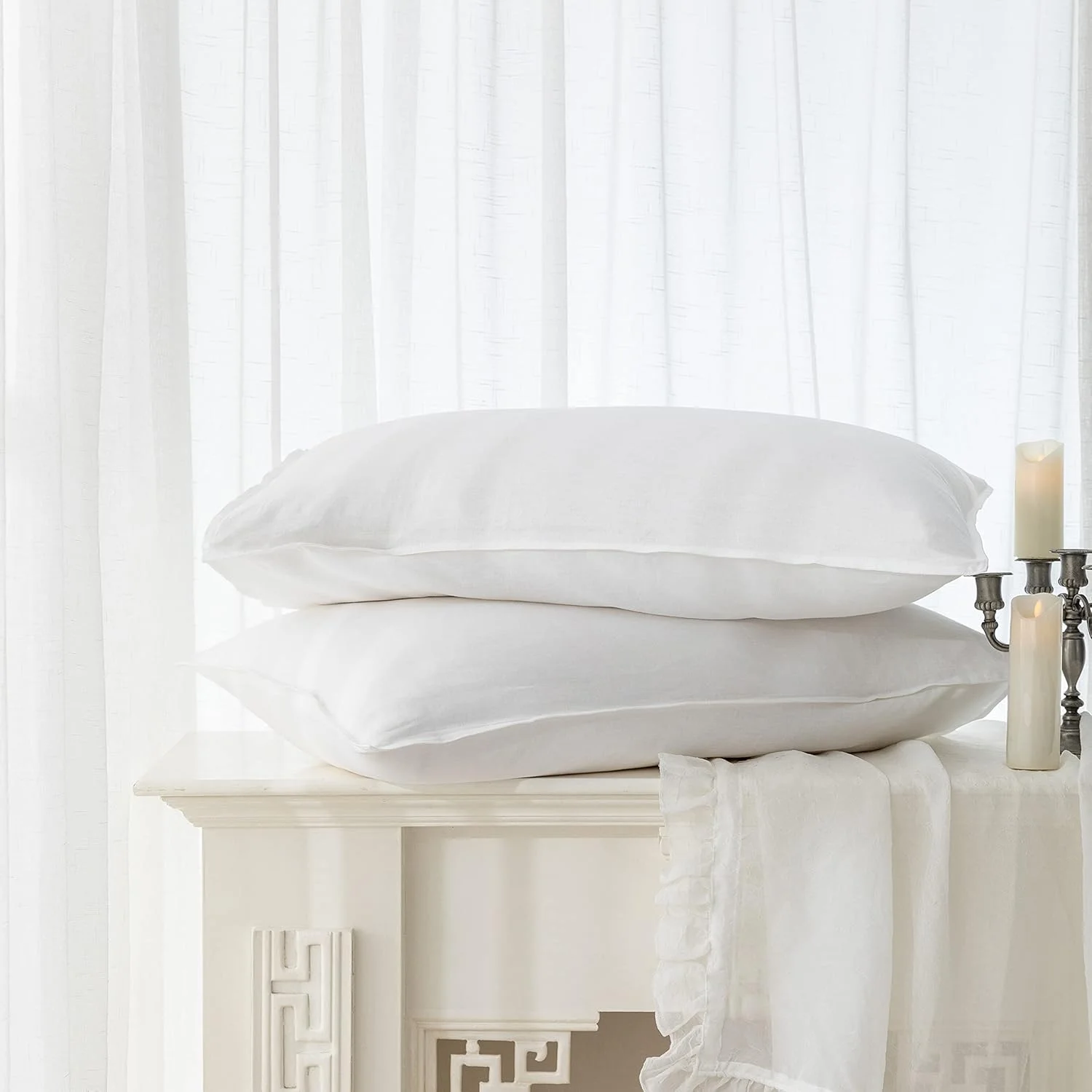 ست روبالشی 100% لینن EVERLY، بسته 2 عددی، با بستن پاکتی، روبالشی های کتان شسته شده طبیعی فرانسوی 50x66 سانتی متر - سفید ست روبالشی 100% لینن EVERLY، بسته 2 عددی، با بستن پاکتی، روبالشی های کتان شسته شده طبیعی فرانسوی 50x66 سانتی متر - سفید