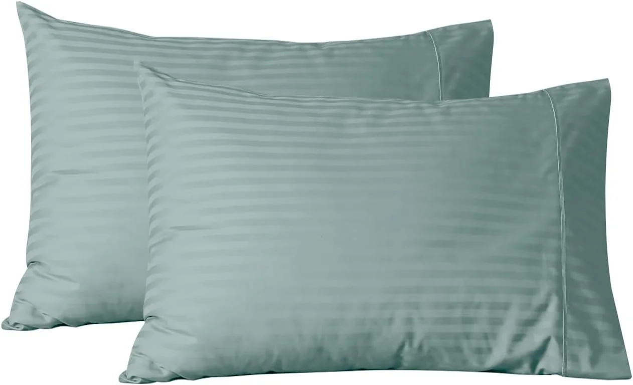 ست 2 عددی روکش بالش FEATHER & STITCH NEW YORK، روبالشی های سایز استاندارد با بست پاکتی، نرم و لوکس با بافت ساتن راه راه داماسک 500TC، 50x76 سانتی متر - سبز گرانیتی ست 2 عددی روکش بالش FEATHER & STITCH NEW YORK، روبالشی های سایز استاندارد با بست پاکتی، نرم و لوکس با بافت ساتن راه راه داماسک 500TC، 50x76 سانتی متر - سبز گرانیتی