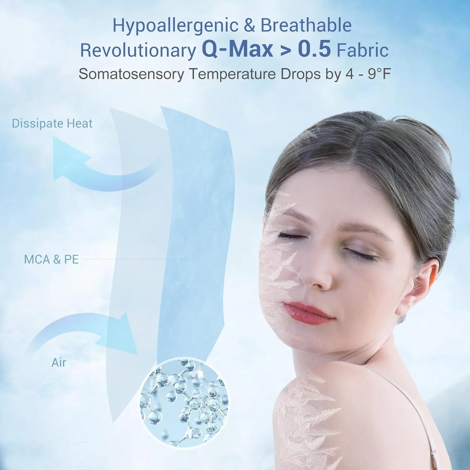 روبالشی خنک کننده Elegear برای افرادی که هنگام خواب گرمشان می شود، روبالشی ژاپنی Q-Max 0.45، هر دو طرف [خنک کننده/نخی]، نرم و تنفسی برای مو و پوست، ست 2 عددی - آبی (Queen 50cm x 76cm)