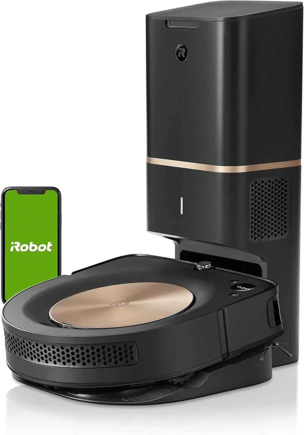 جاروبرقی رباتیک iRobot ROOMBA S9+ با قابلیت اتصال به وای فای و تخلیه خودکار خاک، مشکی/طلایی، s9158+