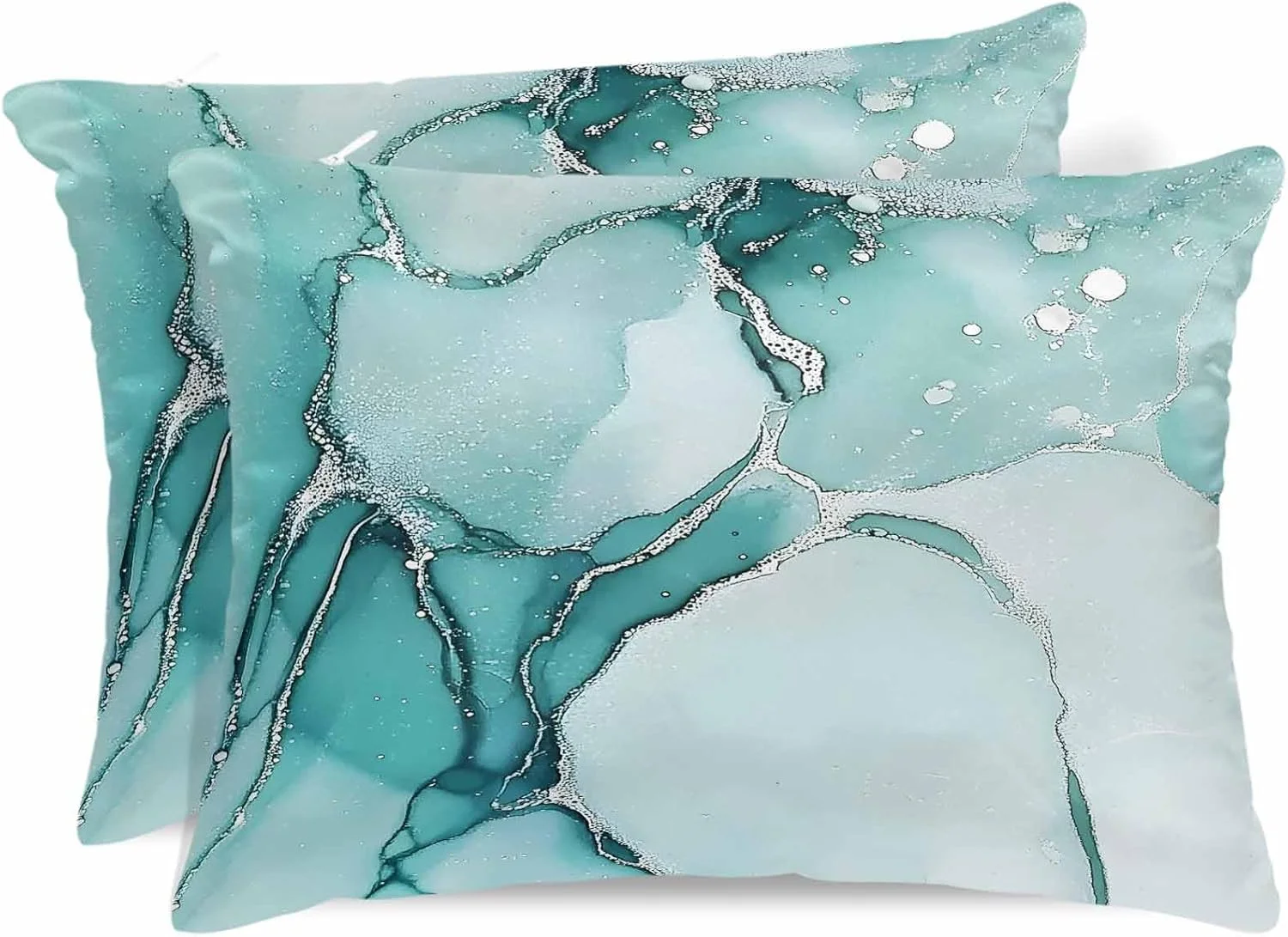 روبالشتی ساتن طرح مرمر فیروزه ای برای مو و پوست، طرح های مدرن و وینتیج، بسته 2 عددی با زیپ، بسیار نرم و خنک، مشابه روکش های ابریشمی، سایز 50x75 سانتی متر