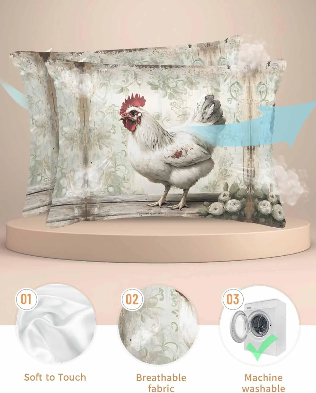 روبالشی ساتن طرح روستایی برای مو و پوست، طرح گل سفید مرغی، بسته 2 عددی با زیپ، بسیار نرم و خنک شبیه روکش های ابریشمی، 50x66 سانتی متر روبالشی ساتن طرح روستایی برای مو و پوست، طرح گل سفید مرغی، بسته 2 عددی با زیپ، بسیار نرم و خنک شبیه روکش های ابریشمی، 50x66 سانتی متر