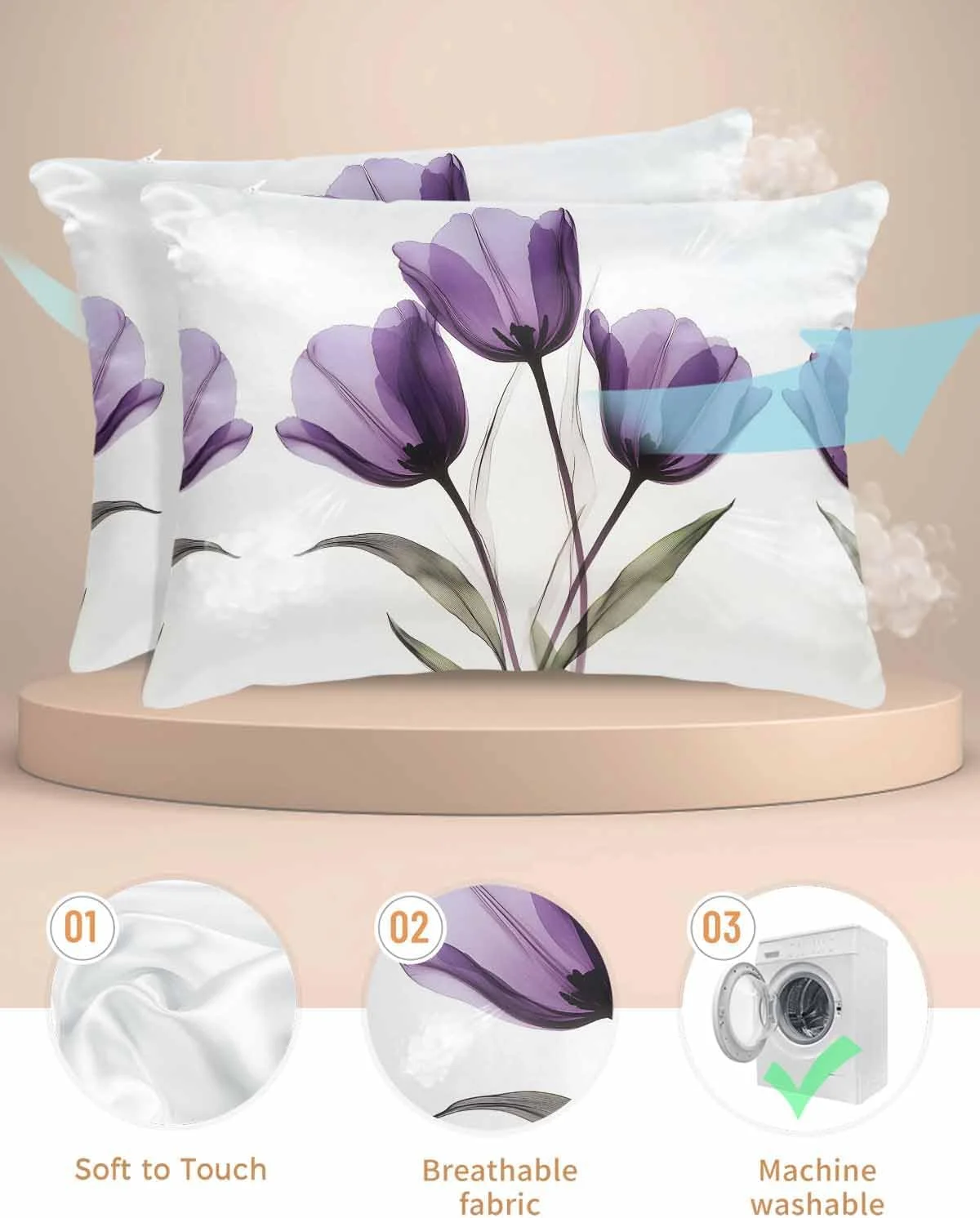 روبالشی ساتن طرح گلدار با جلوه شفاف برای مو و پوست، طرح لاله بنفش وینتیج، بسته 2 عددی با زیپ، بسیار نرم و خنک شبیه روکش های ابریشمی، سایز 50x91 سانتی متر روبالشی ساتن طرح گلدار با جلوه شفاف برای مو و پوست، طرح لاله بنفش وینتیج، بسته 2 عددی با زیپ، بسیار نرم و خنک شبیه روکش های ابریشمی، سایز 50x91 سانتی متر