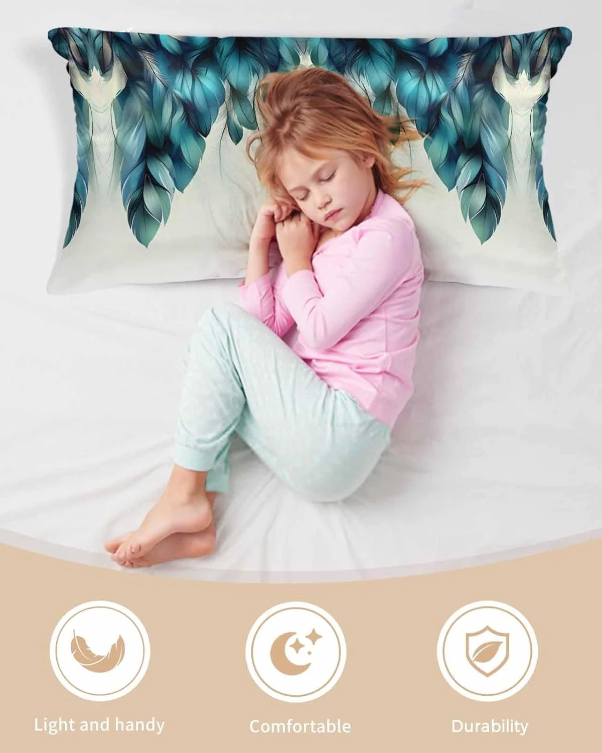 روبالشی ساتن طرح هنری انتزاعی برای مو و پوست، لبه نرم، تزئین پر سبز، روکش بالش وینتیج 2 عددی با زیپ، بسیار نرم و خنک شبیه روکش بالش ابریشمی، 50x100 سانتی متر