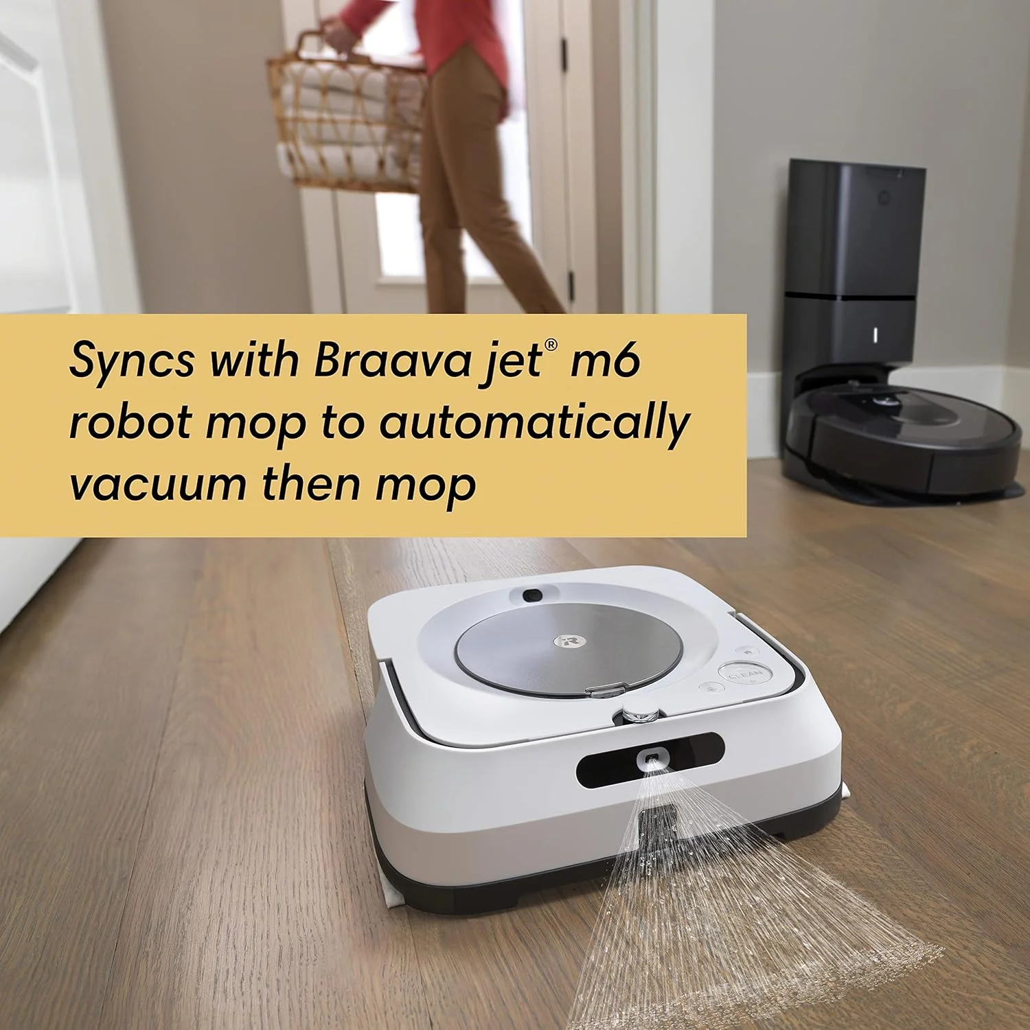 ربات طی کش iRobot Braava Jet M6 (6110) - اتصال Wi-Fi، اسپری دقیق جت، نقشه برداری هوشمند، کار با الکسا، ایده آل برای اتاق های متعدد، شارژ و ادامه کار، سفید ربات طی کش iRobot Braava Jet M6 (6110) - اتصال Wi-Fi، اسپری دقیق جت، نقشه برداری هوشمند، کار با الکسا، ایده آل برای اتاق های متعدد، شارژ و ادامه کار، سفید
