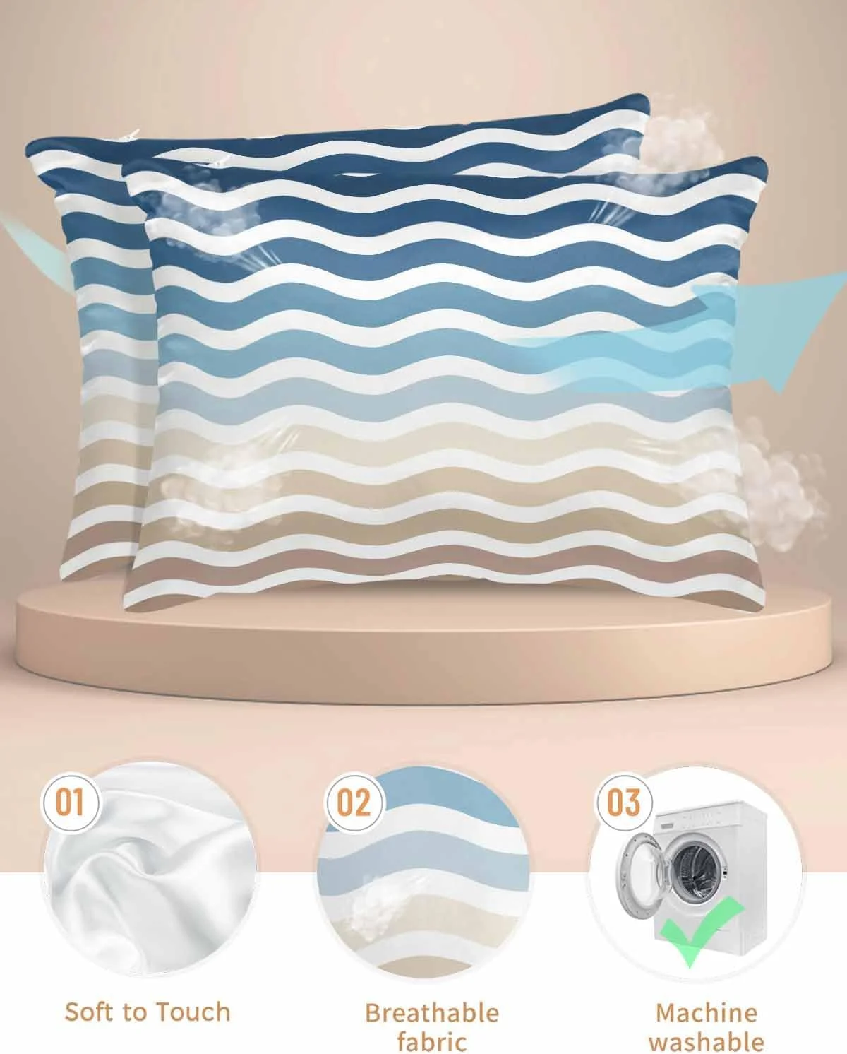 روبالشتی ساتن آبی قهوه ای گرادیان برای مو و پوست، روبالشتی طرح موج آب، بسته 2 عددی با زیپ، بسیار نرم و خنک شبیه روکش های ابریشمی، سایز 50x75 سانتی متر روبالشتی ساتن آبی قهوه ای گرادیان برای مو و پوست، روبالشتی طرح موج آب، بسته 2 عددی با زیپ، بسیار نرم و خنک شبیه روکش های ابریشمی، سایز 50x75 سانتی متر