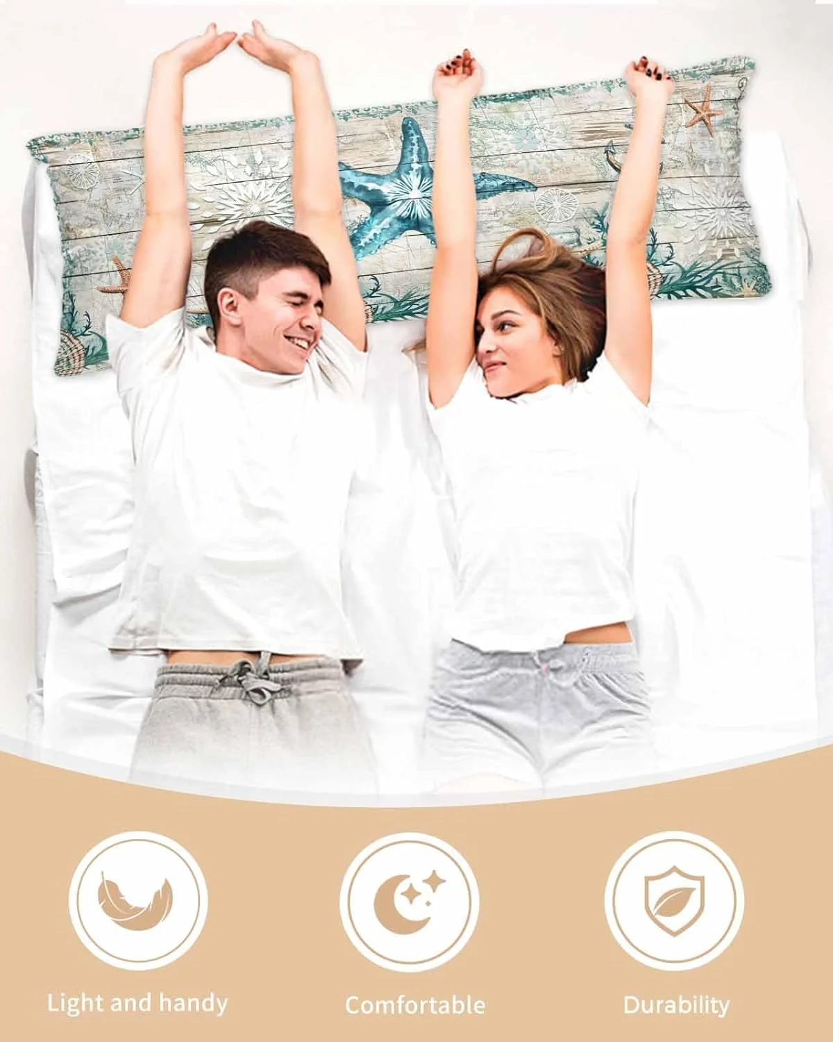 روبالشی ساتن طرح ستاره دریایی، مرجانی، لنگر و صدف، بسته 2 عددی با زیپ، بسیار نرم و خنک، مشابه روکش بالش ابریشمی، 50x137 سانتی متر