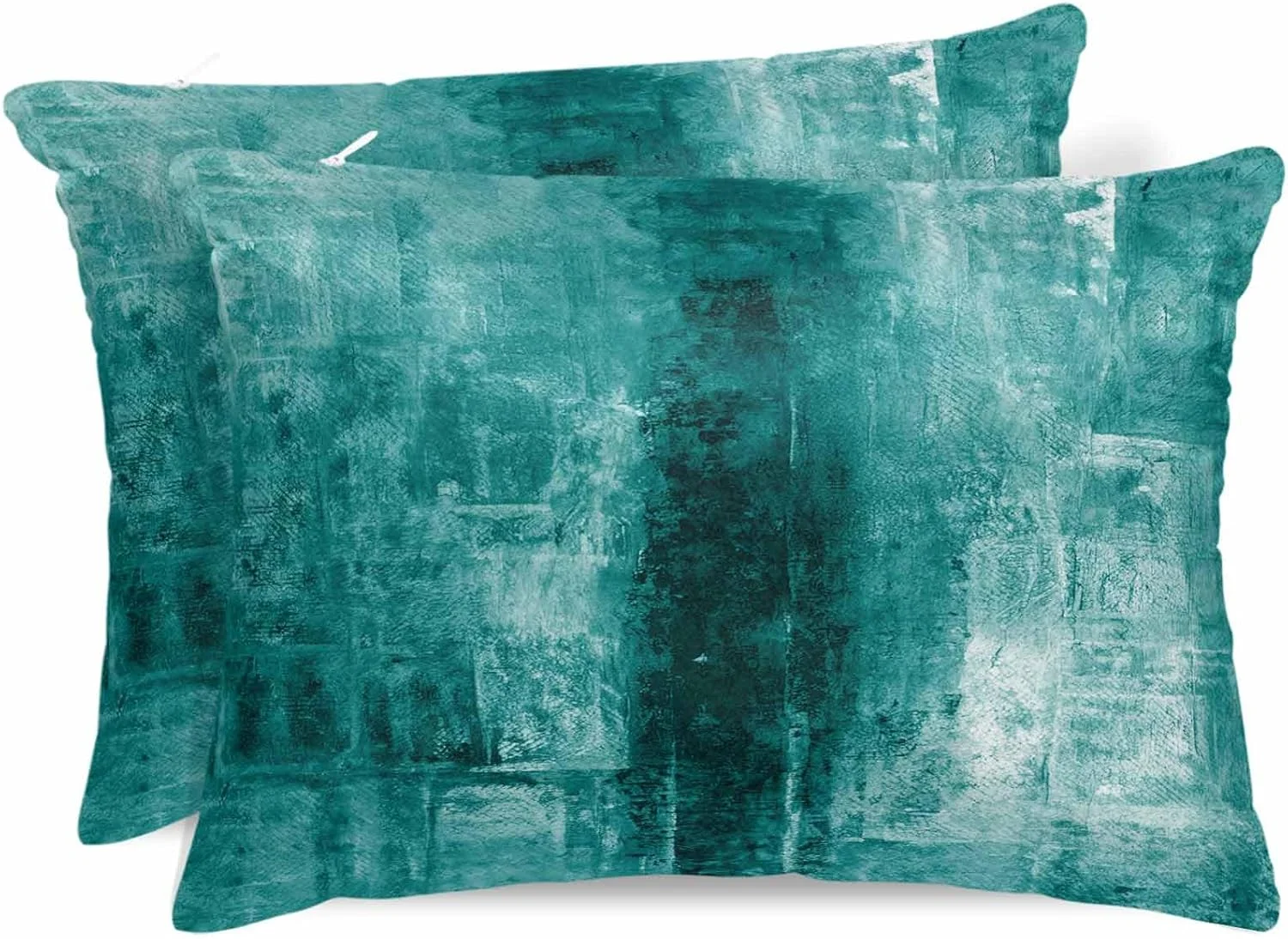 روبالشی ساتن طرح آبستره فیروزه ای برای مو و پوست، طرح گرافیتی وینتیج، بسته 2 عددی با زیپ، بسیار نرم و خنک، مشابه روکش بالش ابریشمی، سایز 50x66 سانتی متر