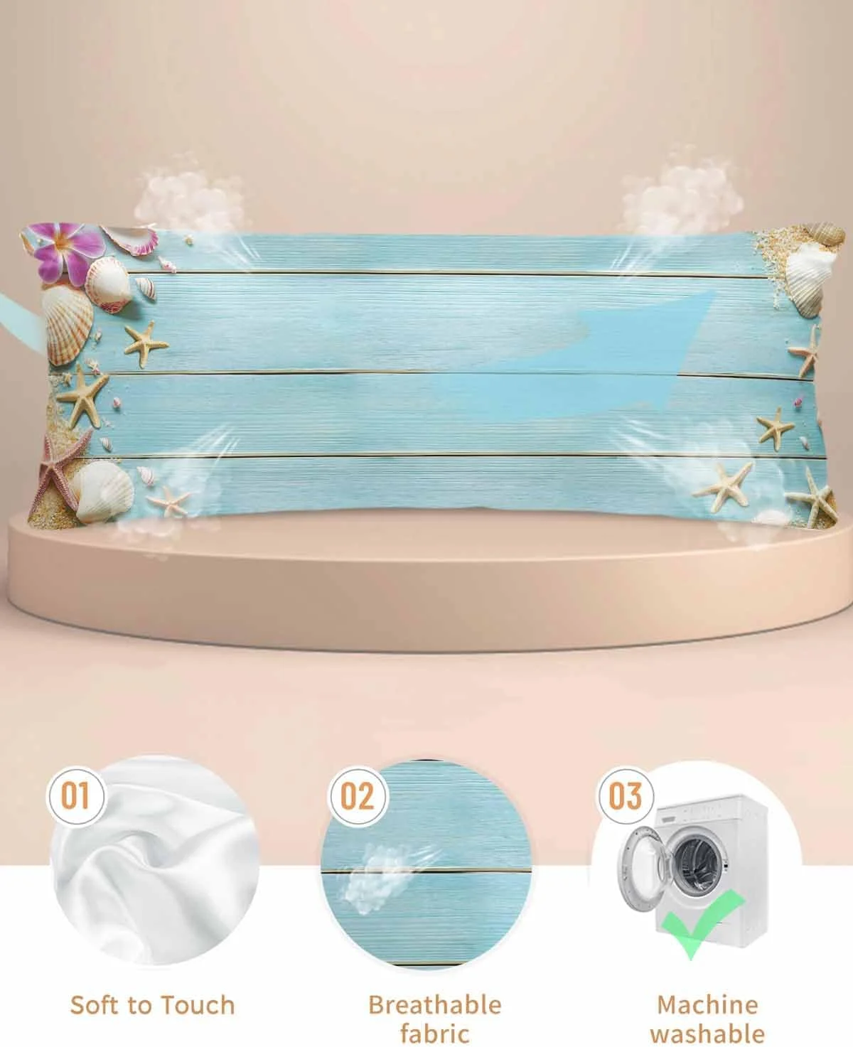 روبالشی ساتن طرح صدف ستاره دریایی برای مو و پوست، طرح گل و ماسه، بسته 2 عددی با زیپ، بسیار نرم و خنک، مشابه روکش بالش ابریشمی، 50x137 سانتی متر