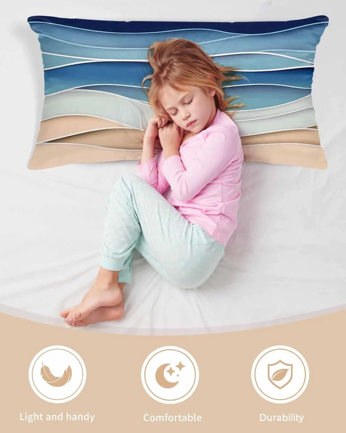 روبالشتی ساتن آبی روشن طرح موجی برای مو و پوست، روبالشتی های گرادیان آبی روشن وینتیج، بسته 2 عددی با زیپ، بسیار نرم و خنک شبیه روکش های ابریشمی، 50x100 سانتی متر