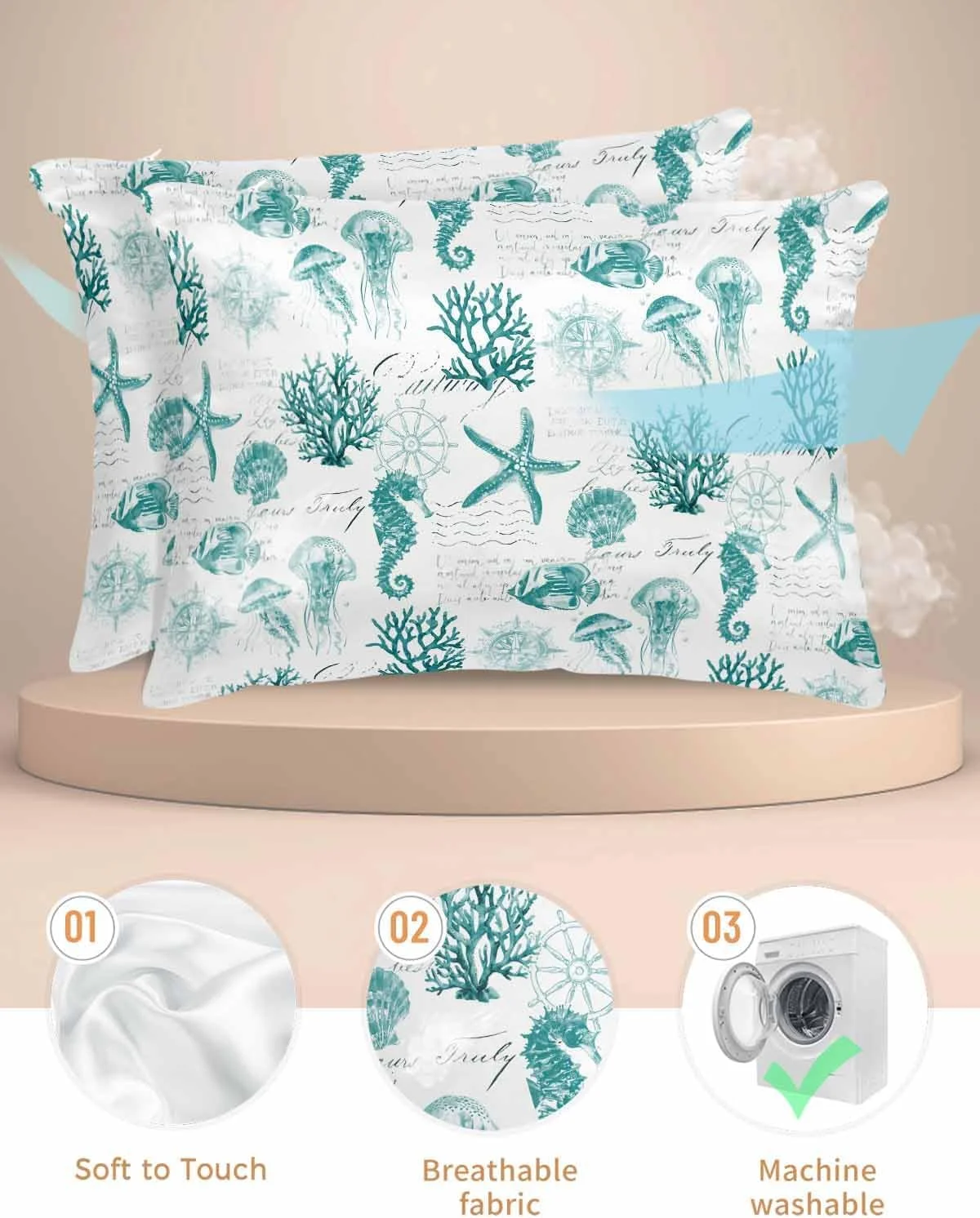 روبالشتی ساتن طرح صدف مرجانی اسب دریایی برای مو و پوست، روبالشتی طرح ستاره دریایی اقیانوسی وینتیج، بسته 2 عددی با زیپ، فوق العاده نرم و خنک شبیه روکش های ابریشمی، 50x91 سانتی متر روبالشتی ساتن طرح صدف مرجانی اسب دریایی برای مو و پوست، روبالشتی طرح ستاره دریایی اقیانوسی وینتیج، بسته 2 عددی با زیپ، فوق العاده نرم و خنک شبیه روکش های ابریشمی، 50x91 سانتی متر