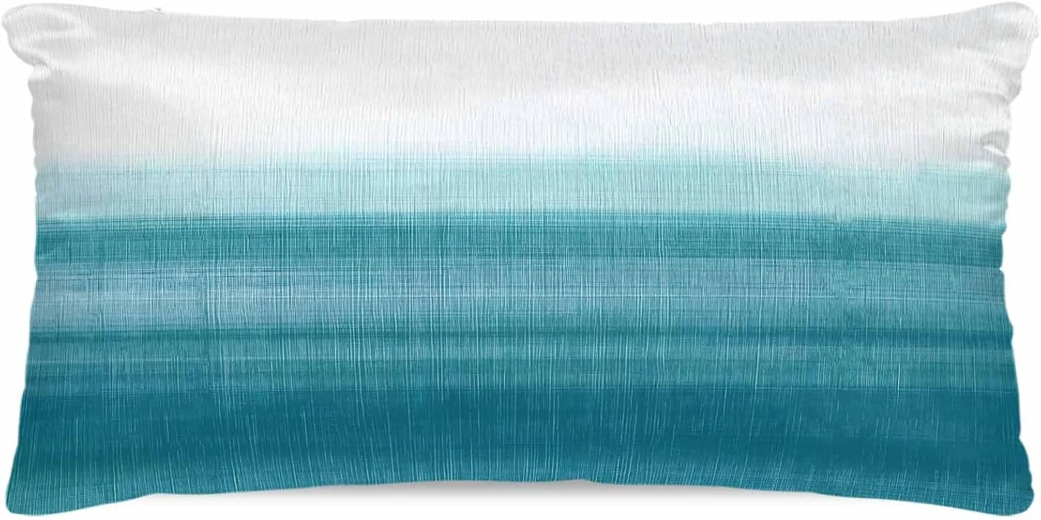 روبالشی ساتن градиент سفید-آبی برای مو و پوست، بافت آمبره انتزاعی، روبالشی های مدرن هنری وینتیج 2 عددی با زیپ، فوق العاده نرم و خنک کننده مشابه روکش های ابریشمی، 50x100 سانتی متر