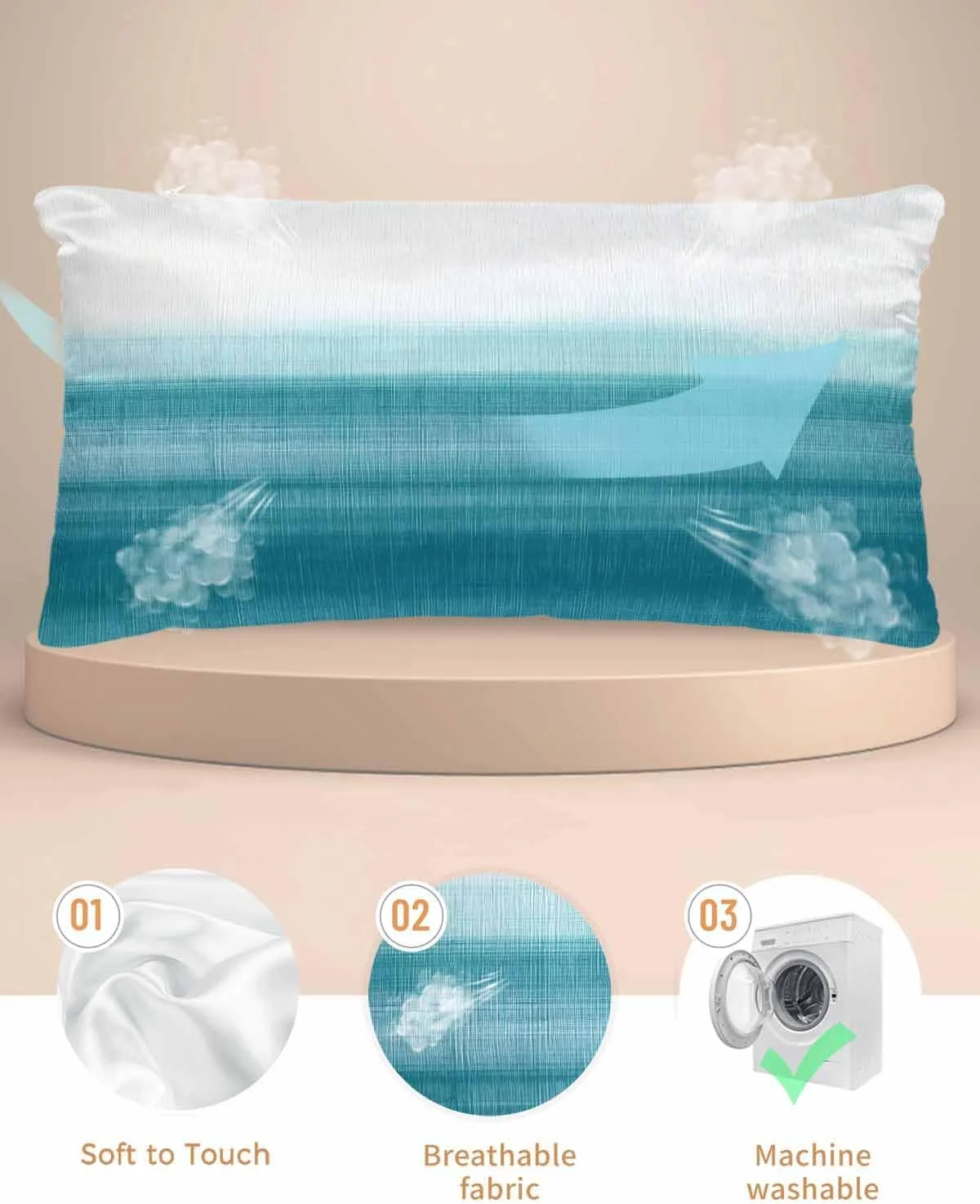 روبالشی ساتن градиент سفید-آبی برای مو و پوست، بافت آمبره انتزاعی، روبالشی های مدرن هنری وینتیج 2 عددی با زیپ، فوق العاده نرم و خنک کننده مشابه روکش های ابریشمی، 50x100 سانتی متر