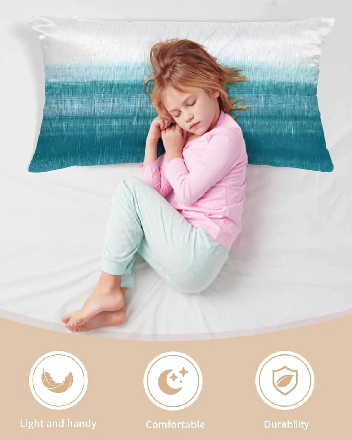 روبالشی ساتن градиент سفید-آبی برای مو و پوست، بافت آمبره انتزاعی، روبالشی های مدرن هنری وینتیج 2 عددی با زیپ، فوق العاده نرم و خنک کننده مشابه روکش های ابریشمی، 50x100 سانتی متر